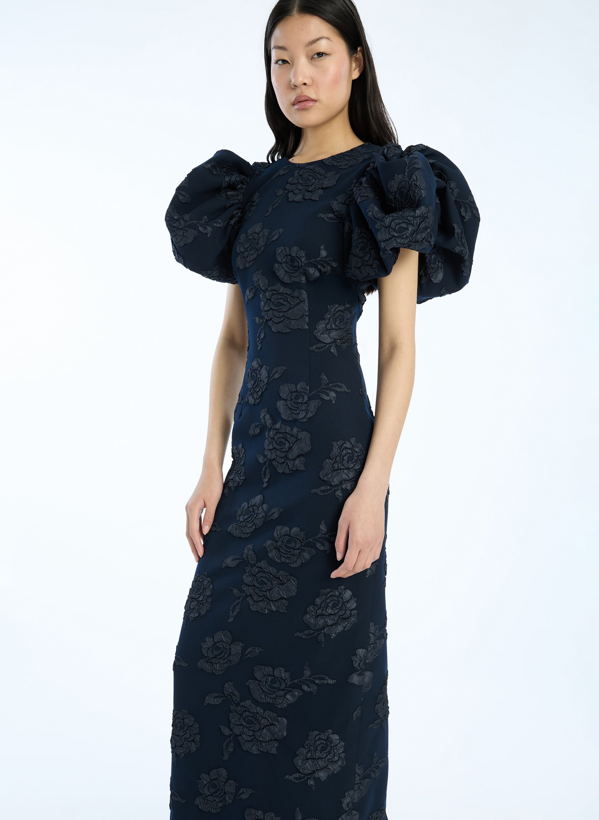 Fitted long dress with floral patterns ROTATE Blue