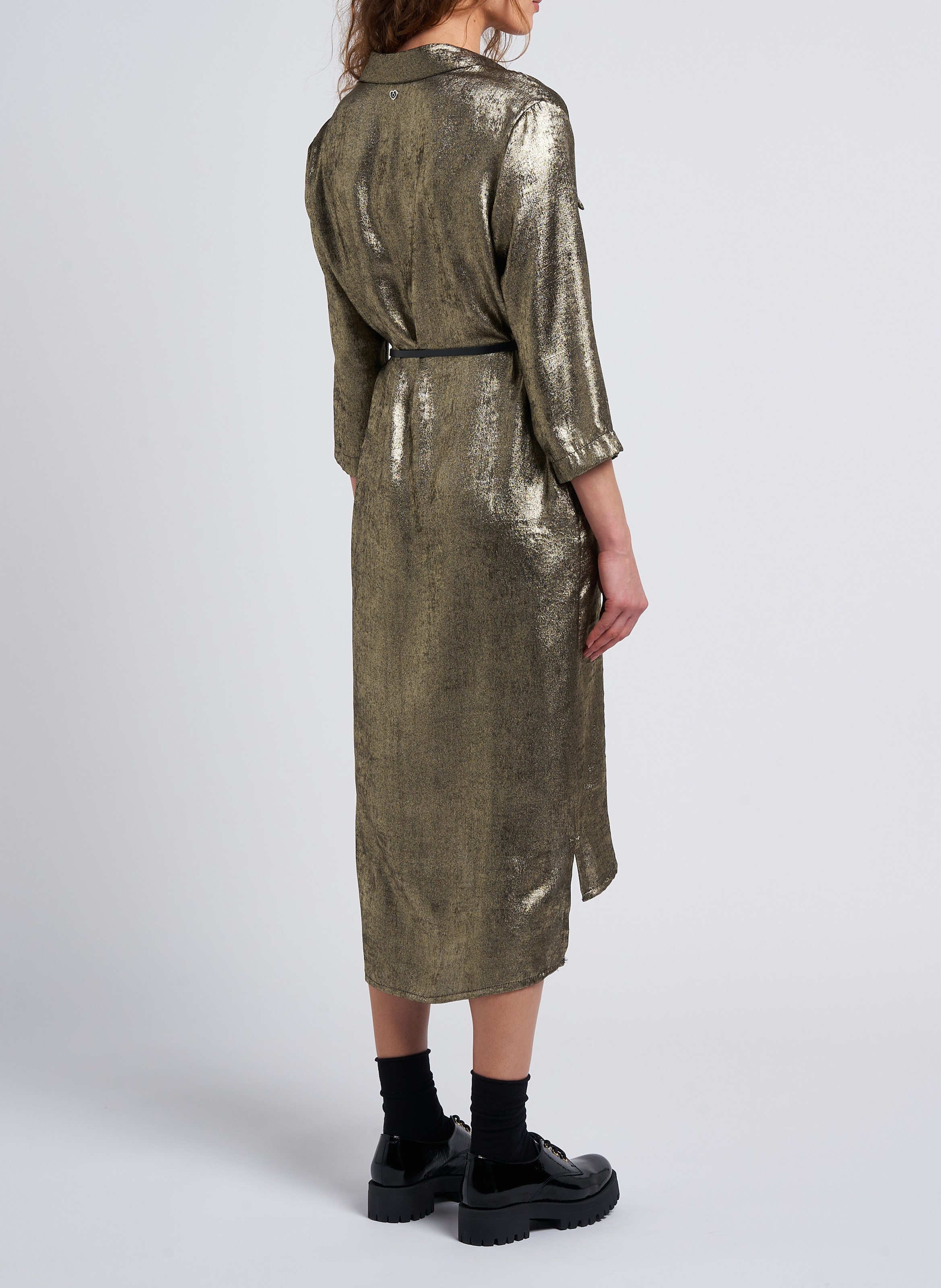 Halflange jurk met klassieke kraag en glanzend effect PLEASE Groen