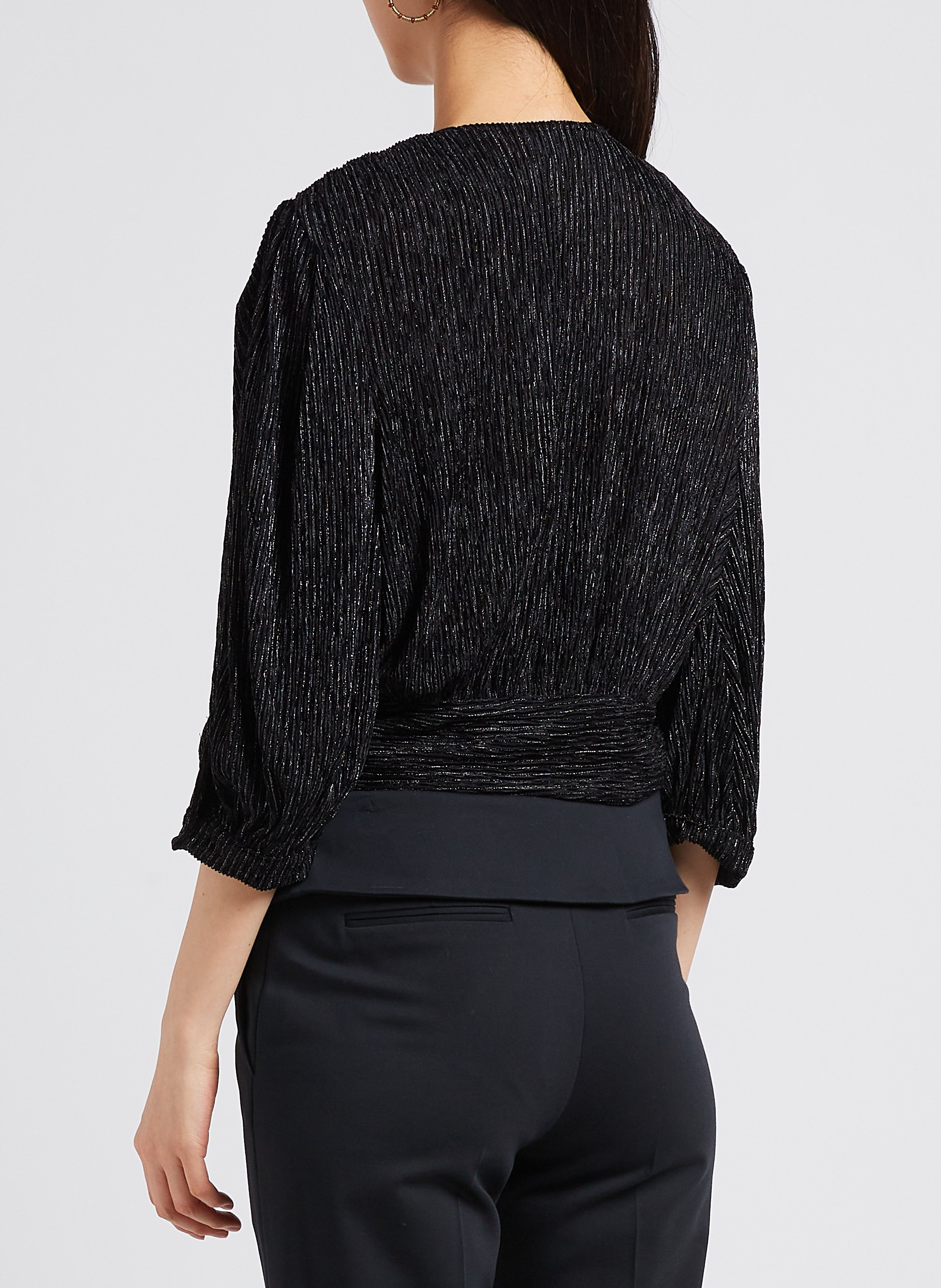 Top col V à rayures métallisées IRO Noir