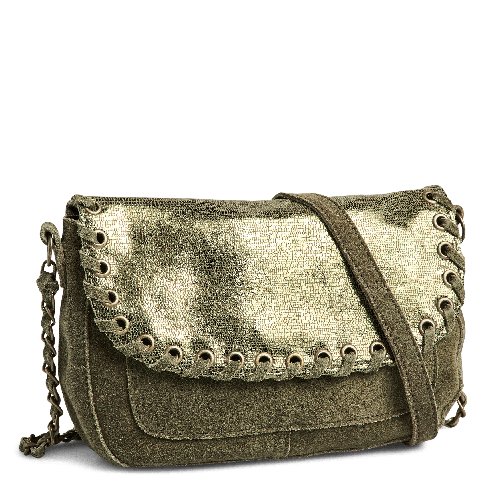 Sac bandoulière en cuir métallisé PIECES Vert