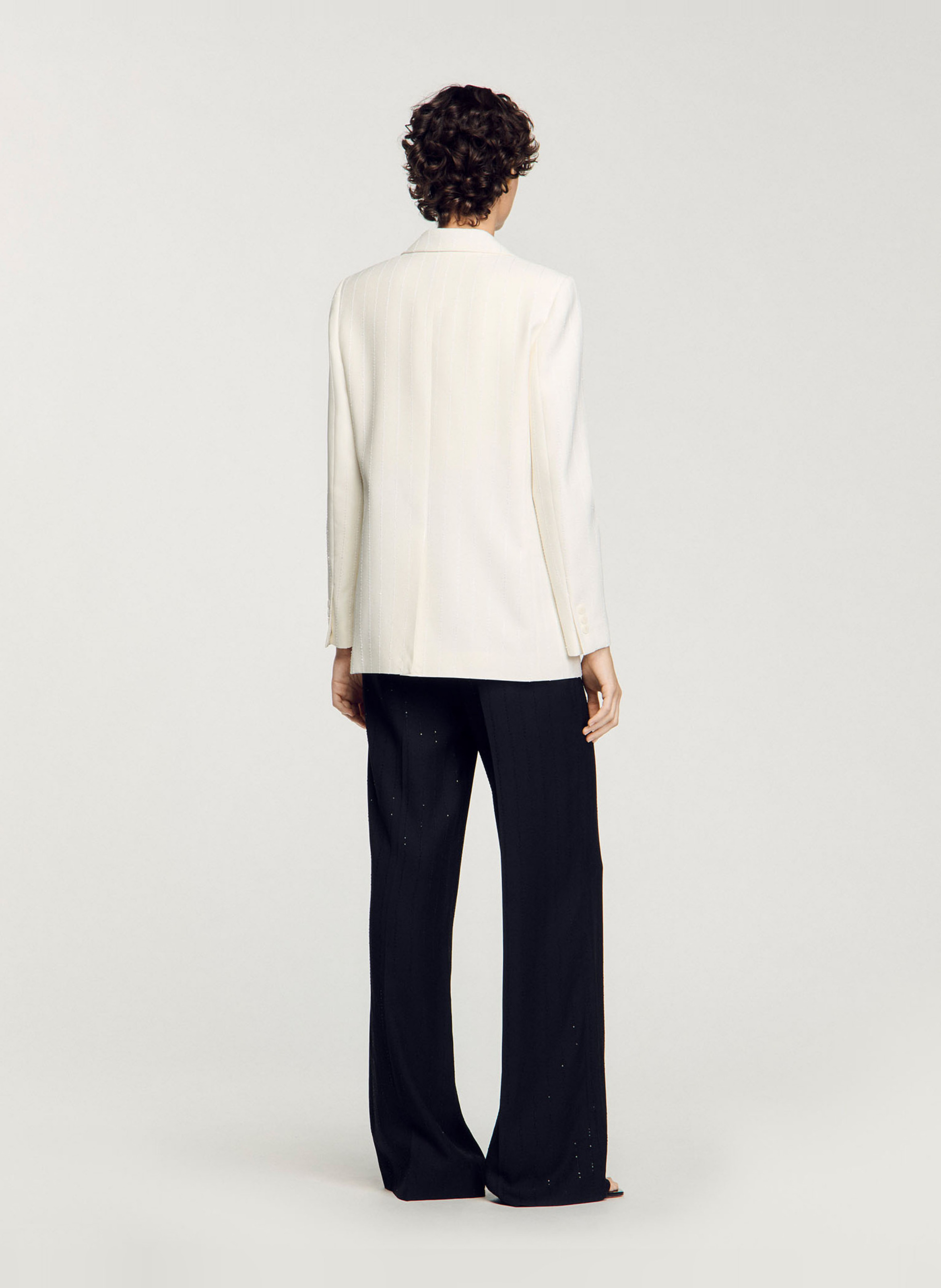 Veste tailleur rayée à sequins SANDRO Beige