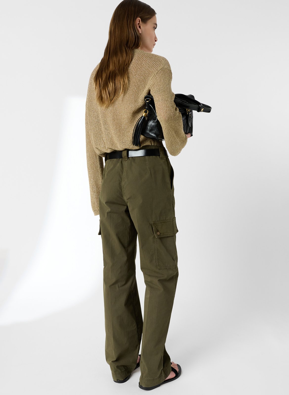 Pantalon droit en coton mélangé Kaki