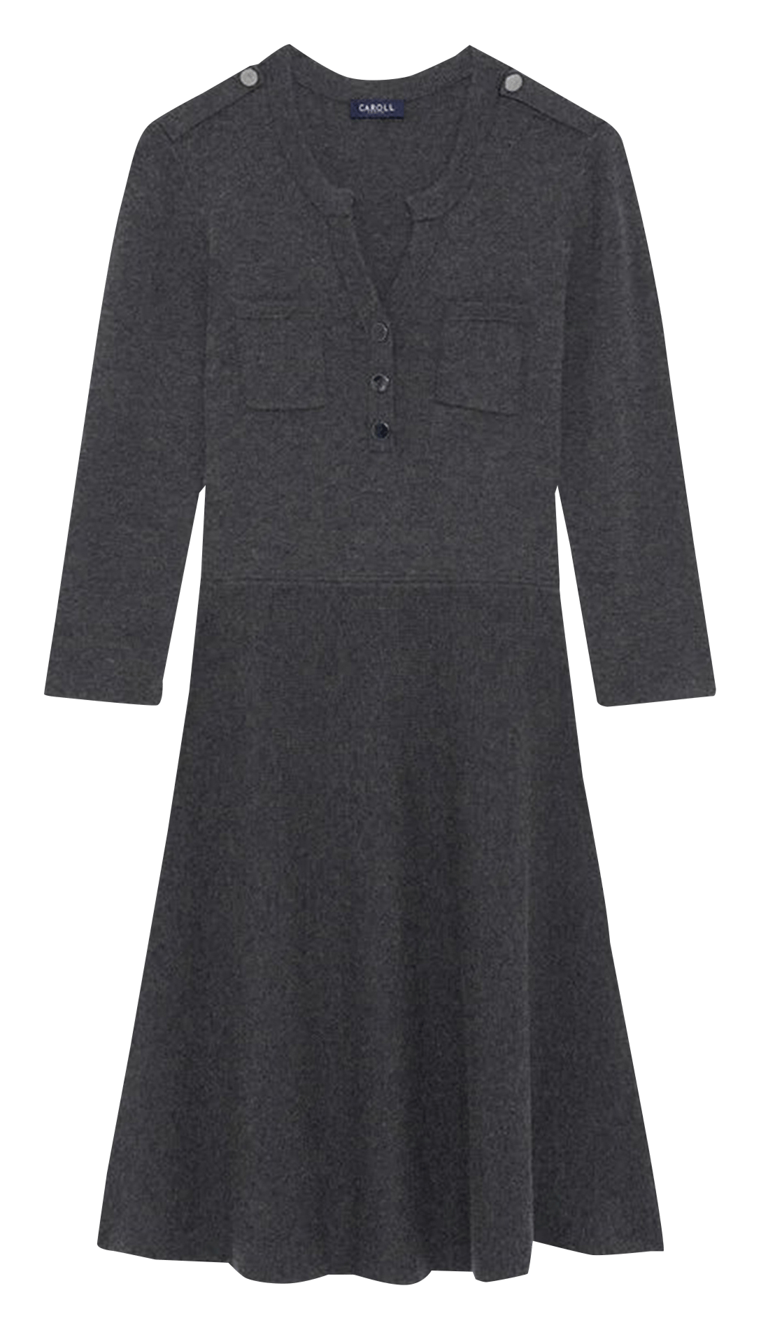 Robe courte col tunisien en laine mélangée CAROLL Gris