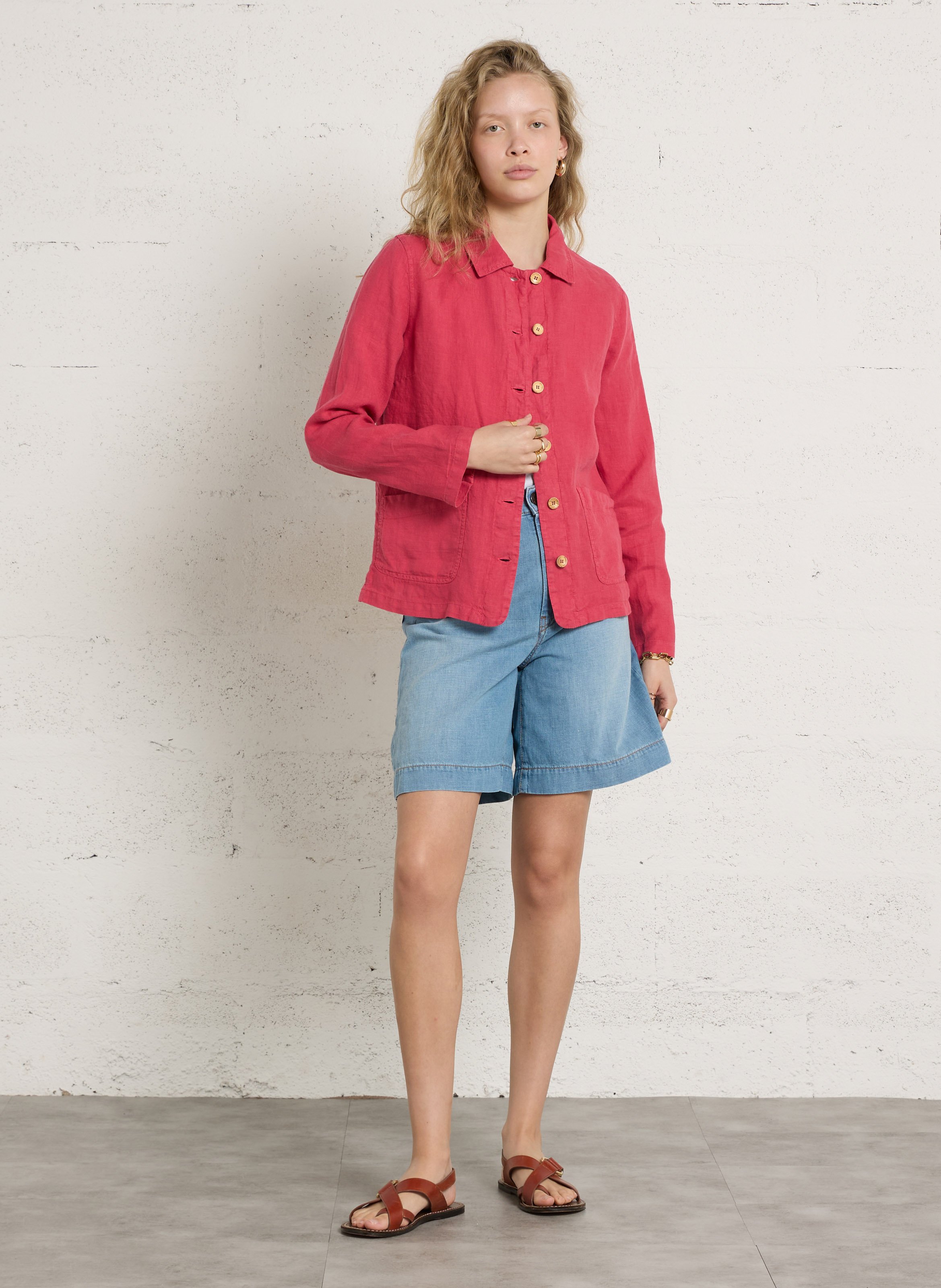 Chemise droite en lin ARMOR LUX Rose