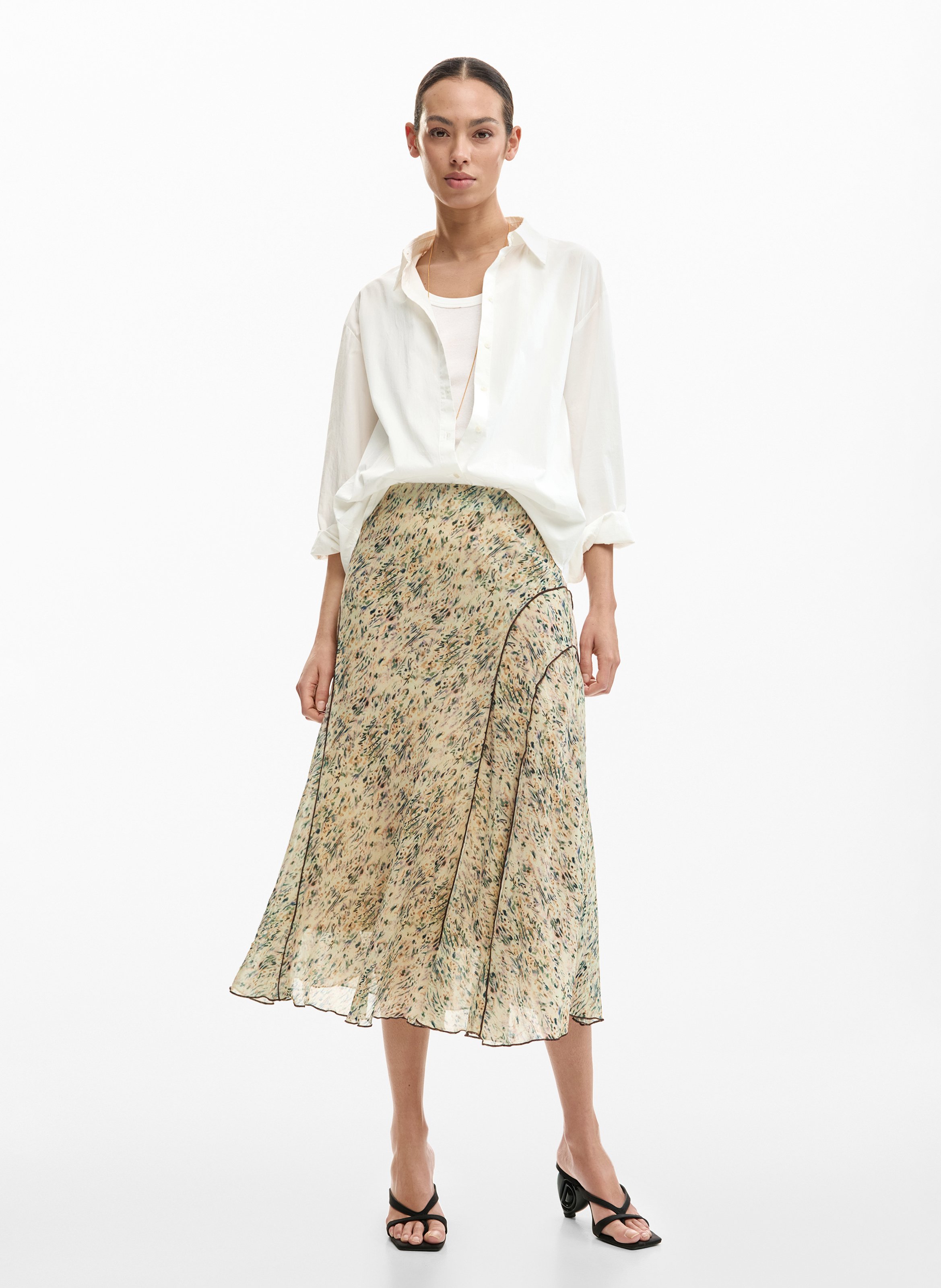 Flowing printed midi skirt DESIGUAL White