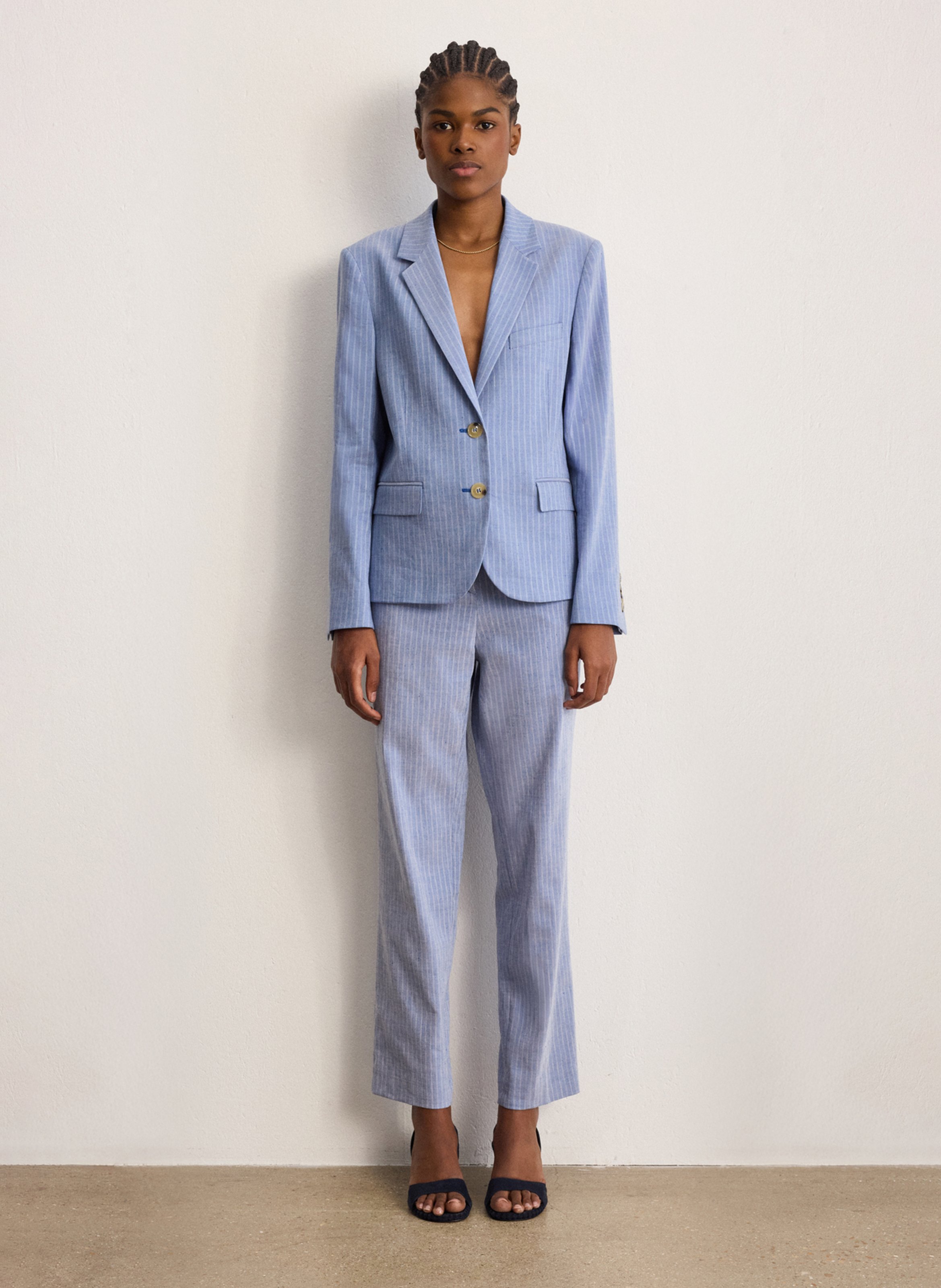 Veste col tailleur en lin mélangé PABLO Bleu