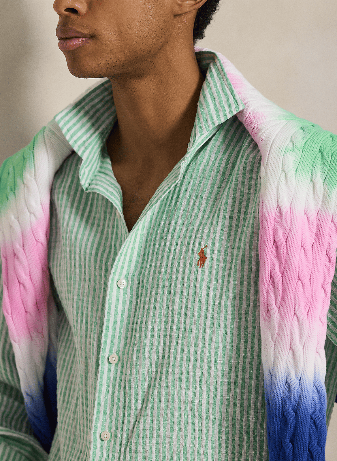 Straight classic collar shirt in striped linen and cotton POLO RALPH LAUREN Green