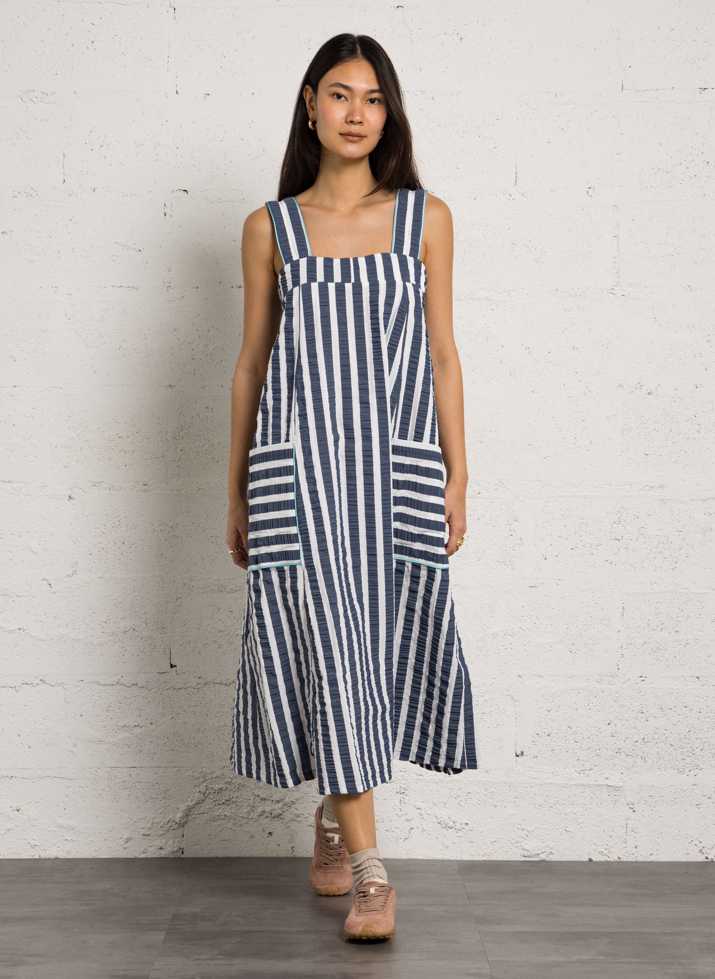 Gerade geschnittenes Midikleid aus Leinen DR BLOOM Blau