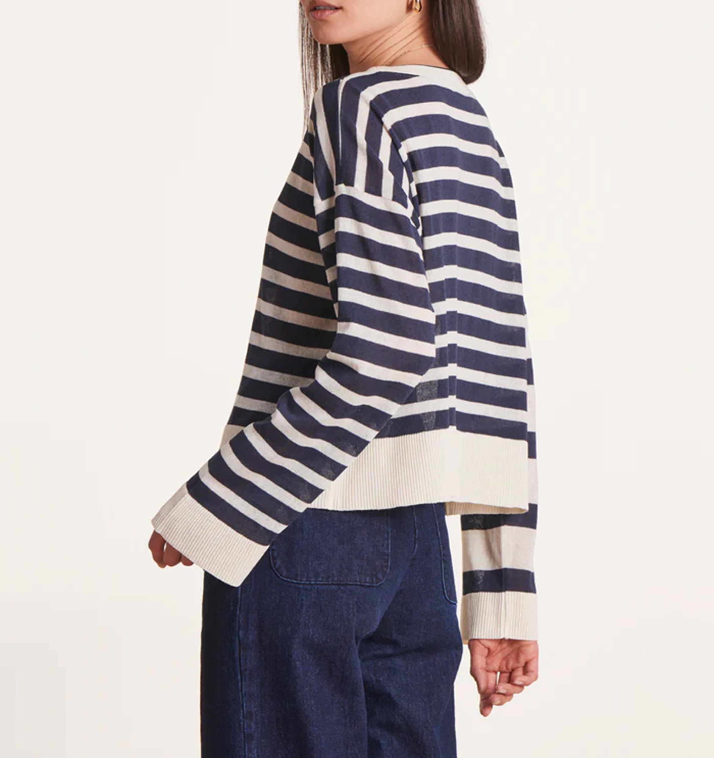 Gerader Rundhalsausschnitt-Pullover aus Baumwollmischung LA FEE MARABOUTEE Blau