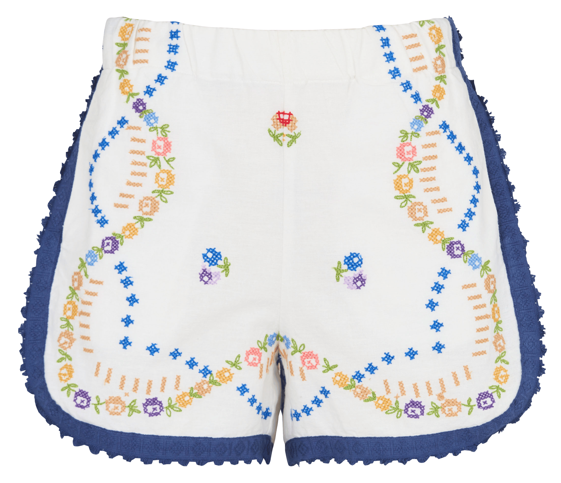 Short droit brodé en coton BERENICE Blanc