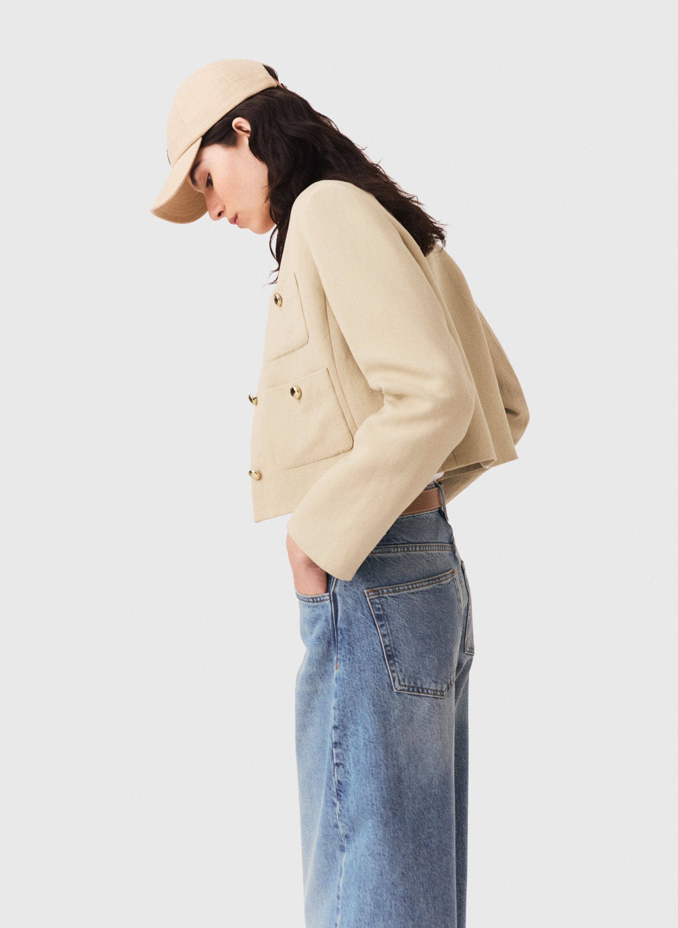 Veste courte col rond MAJE Beige