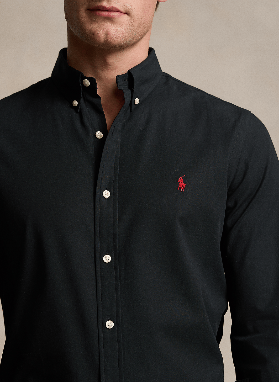 Slim-fit overhemd van katoenmix POLO RALPH LAUREN Zwart