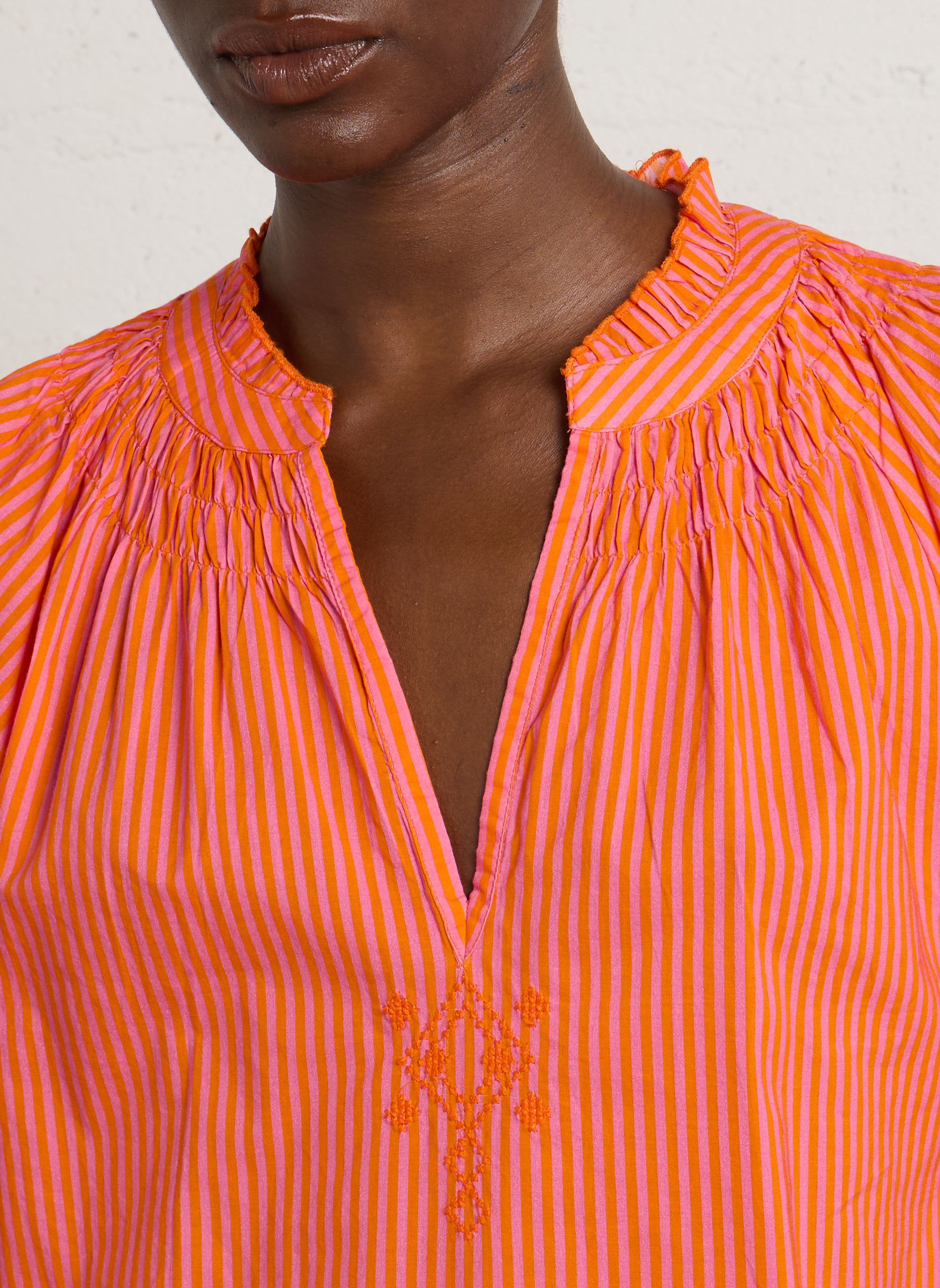 Blouse met V-hals in gestreept katoen MAISON 123 Oranje