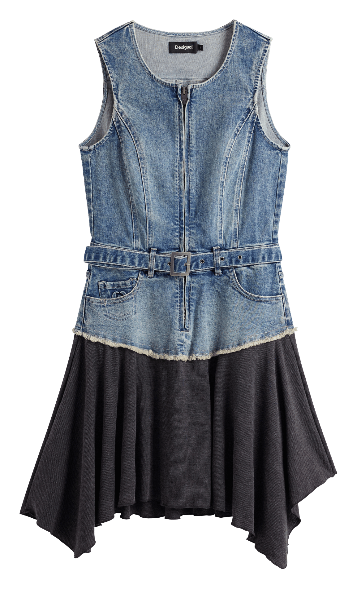 Short round-neck cotton-blend dress DESIGUAL Blue