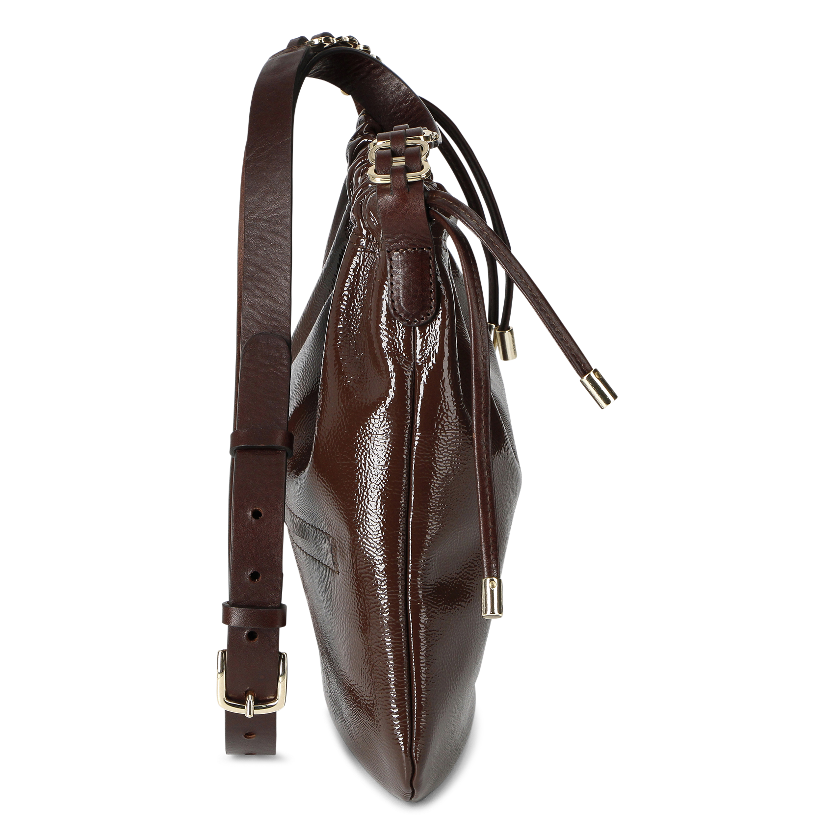 Sac bandoulière en cuir vernis HERBERT FRERE SOEUR Marron