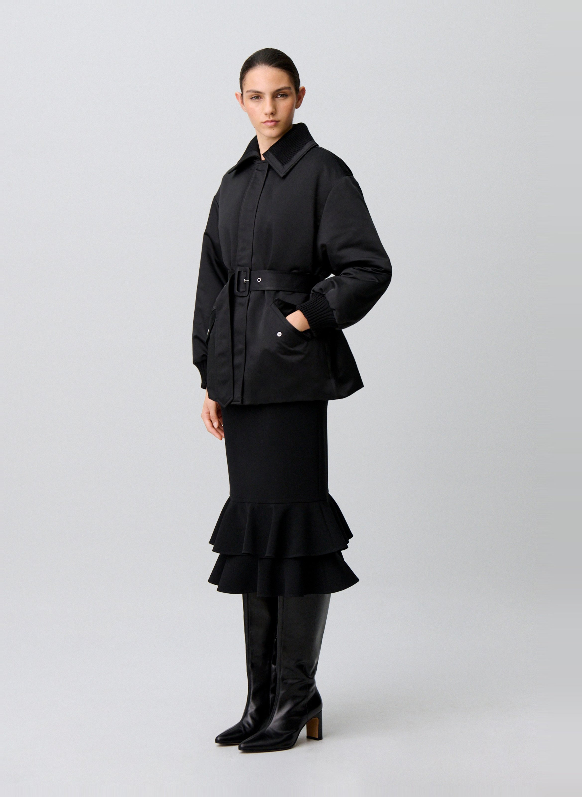 Manteau satiné à col classique CLAUDIE PIERLOT Noir