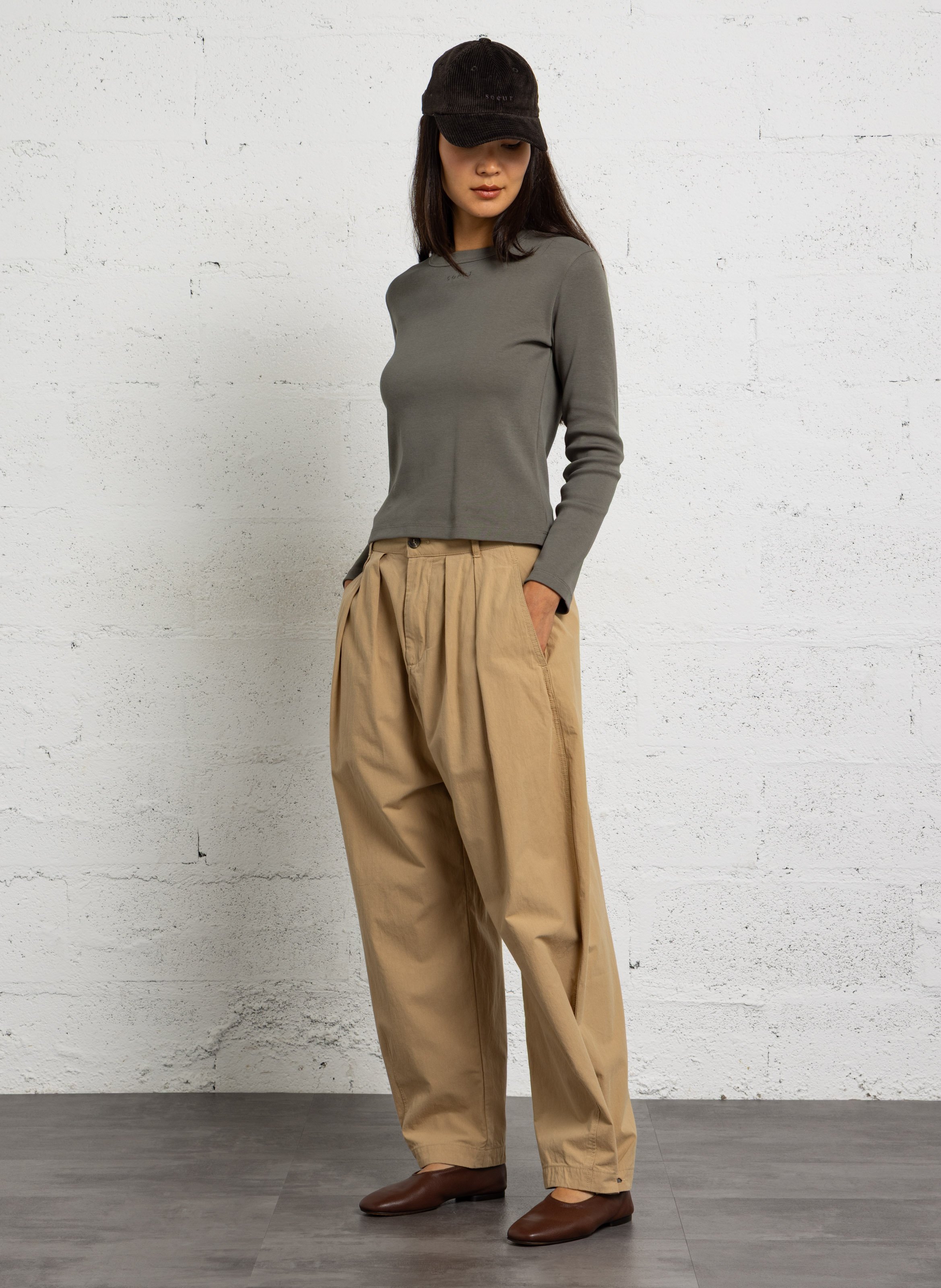 Wijde broek van biokatoen SOEUR Beige