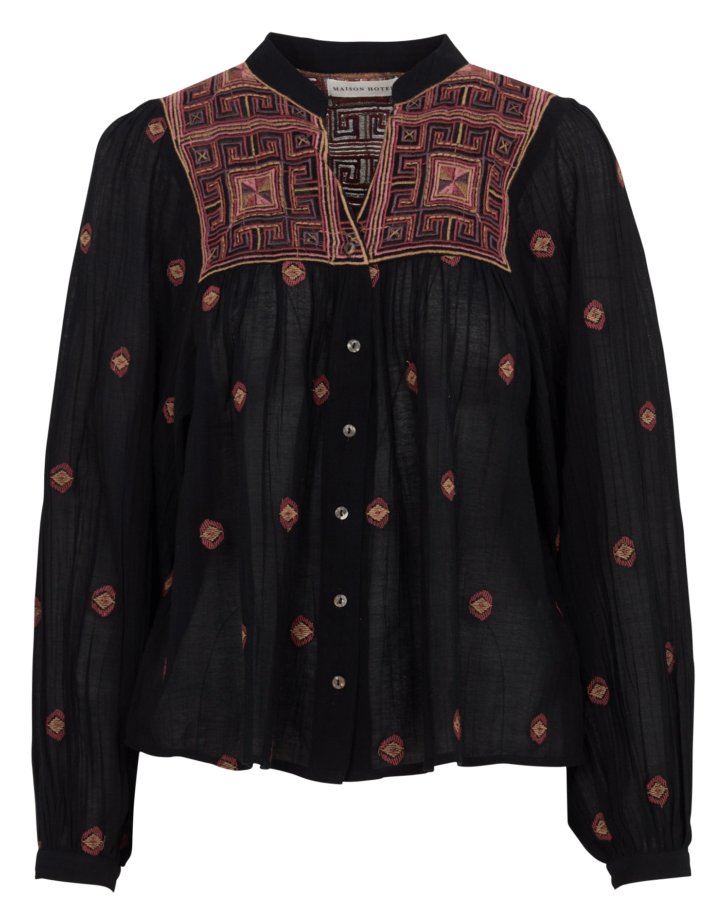 Blouse col tunisien à broderies MAISON HOTEL Noir