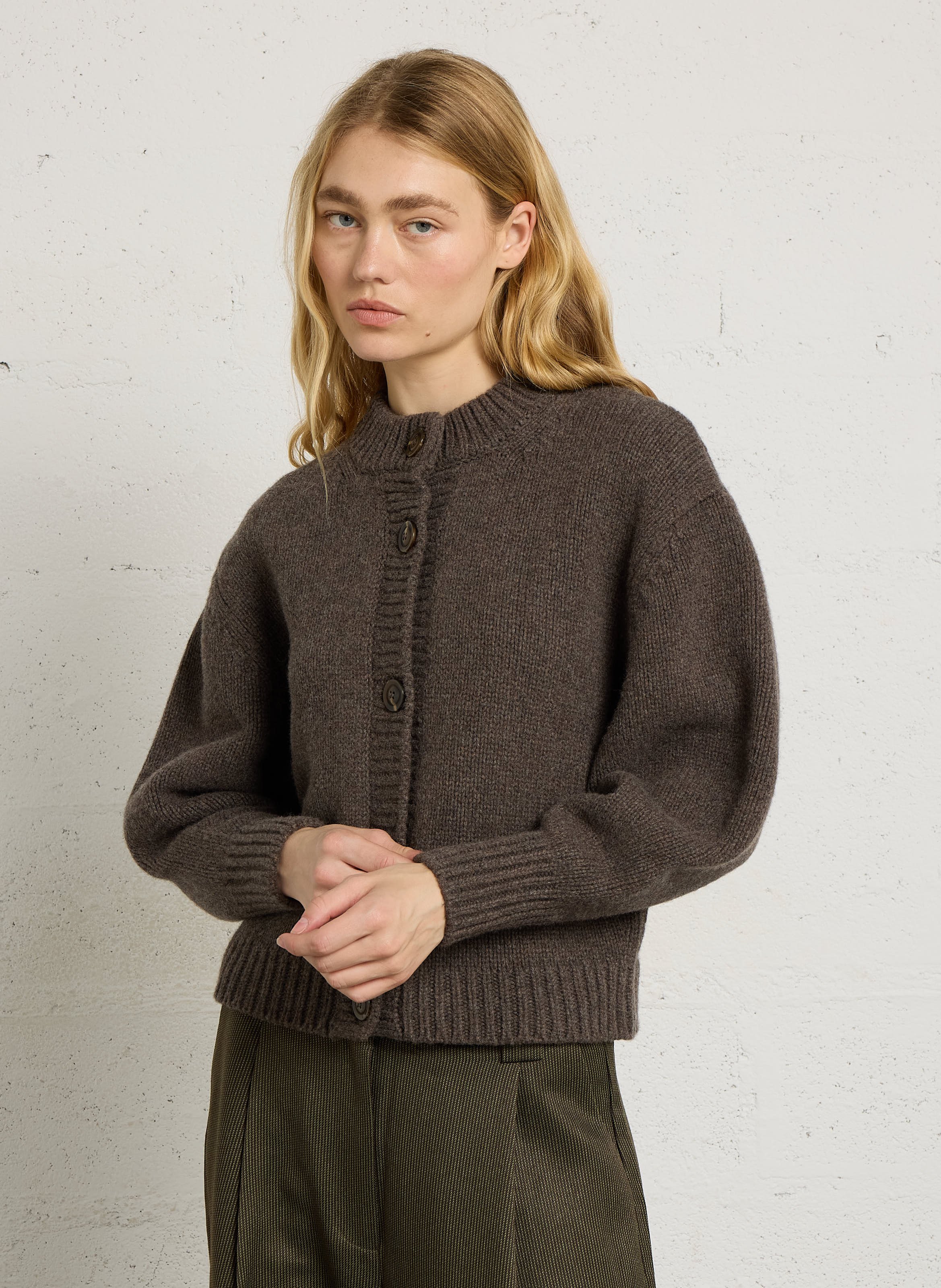Cardigan col rond en laine SOEUR Marron