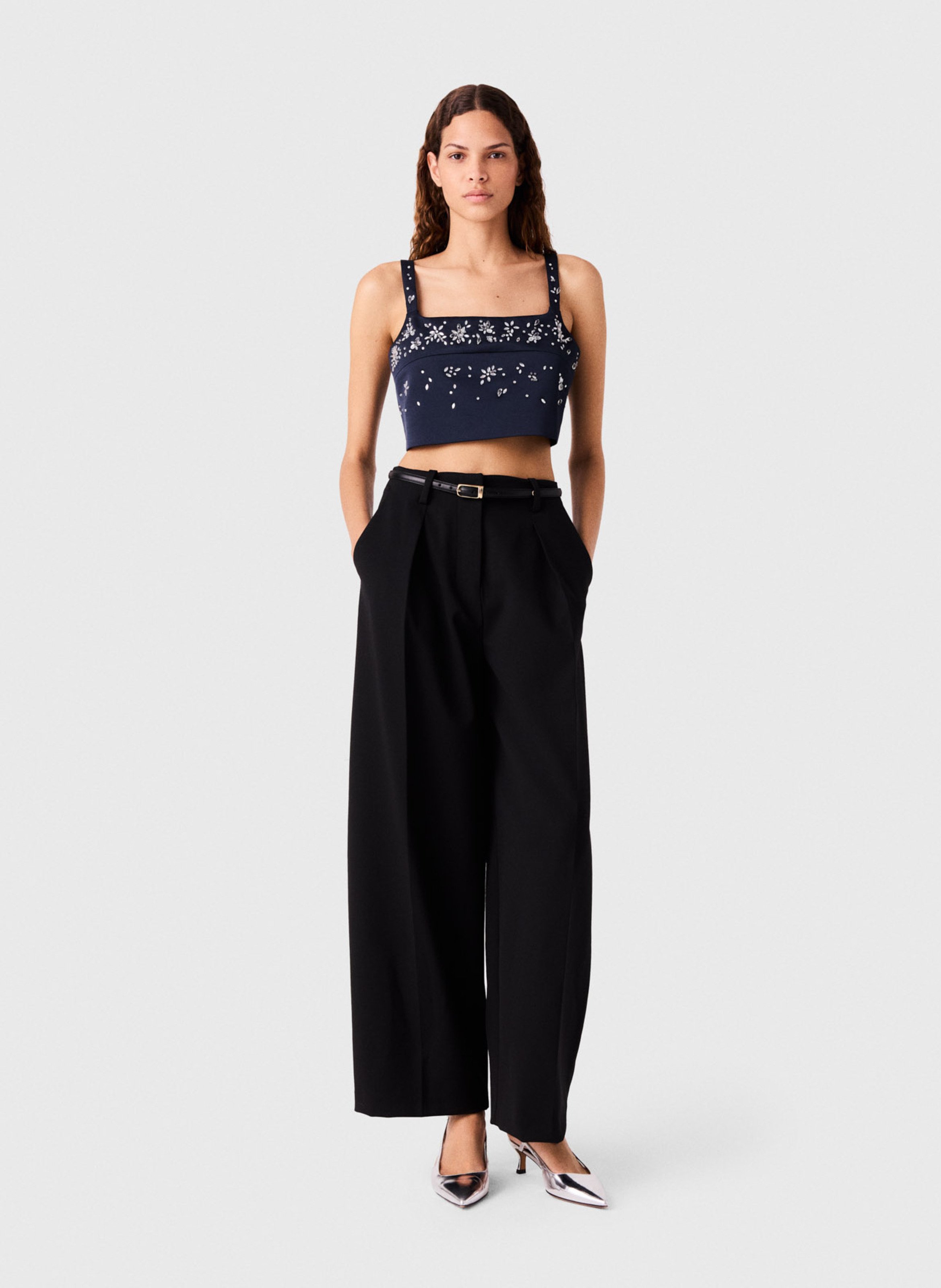 Korte top met bandjes en strasssteentjes MAJE Blauw