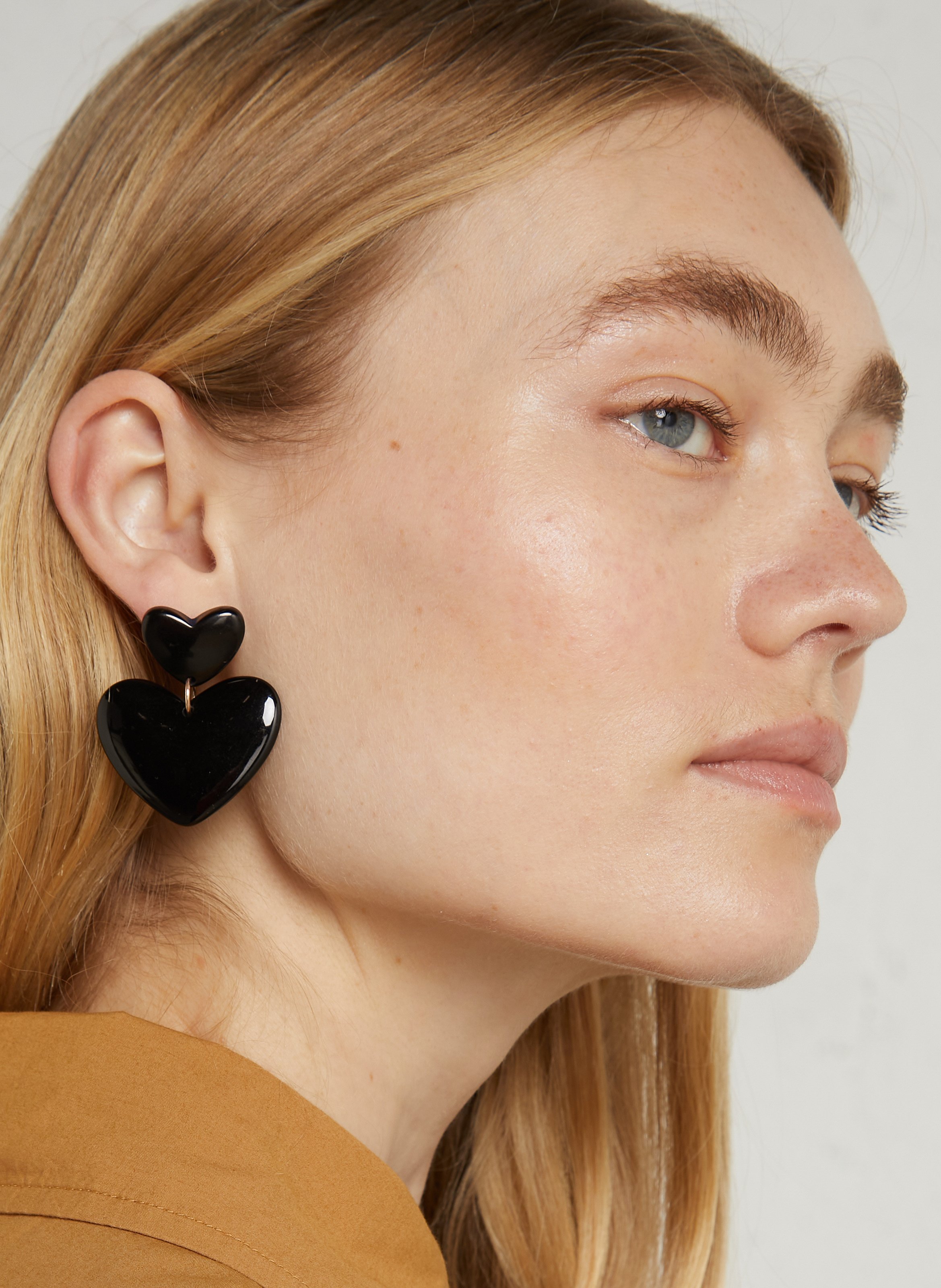 Boucles d'oreilles double cœur FEEKA Noir