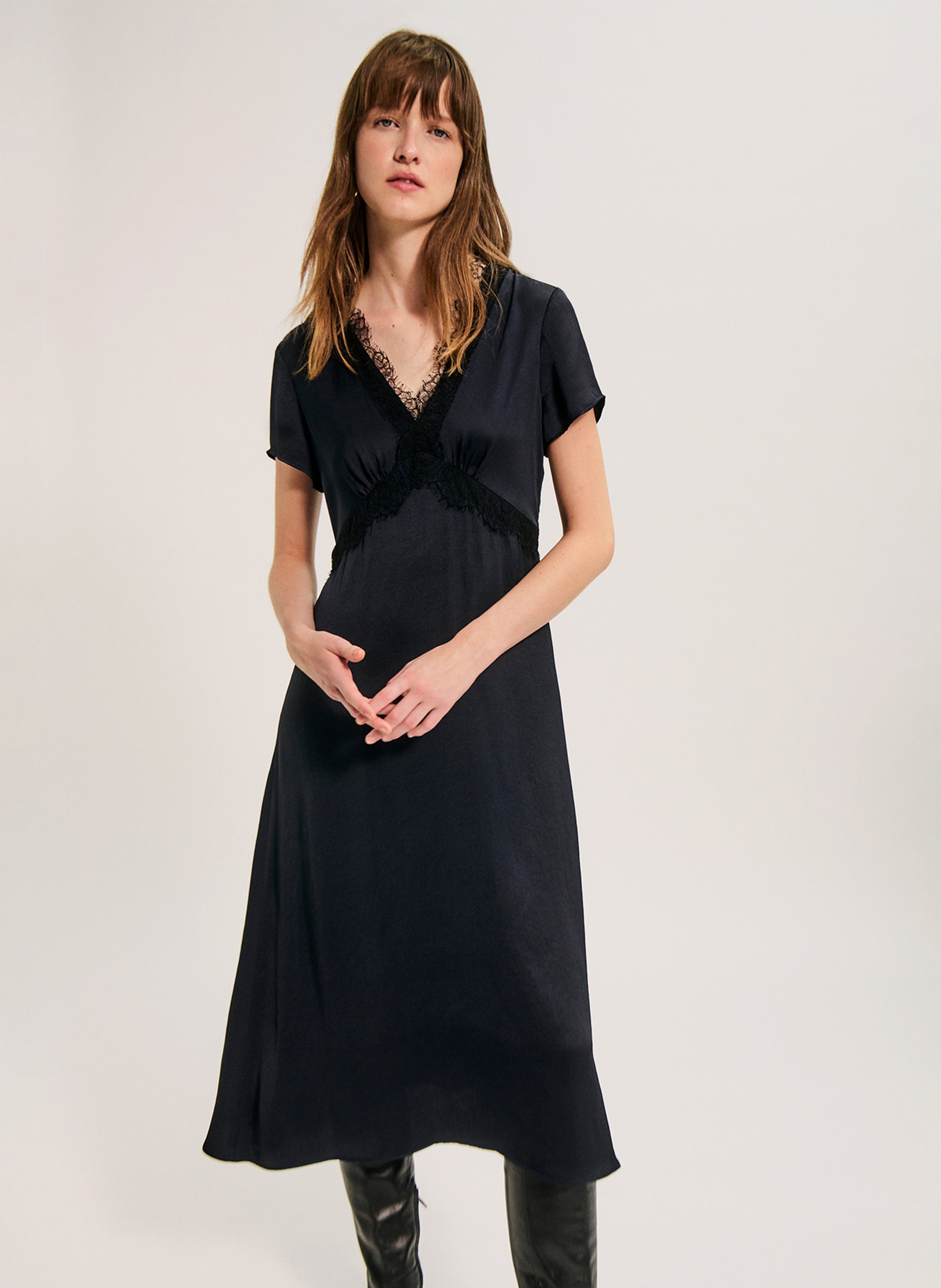 Robe midi encolure V  PABLO Bleu