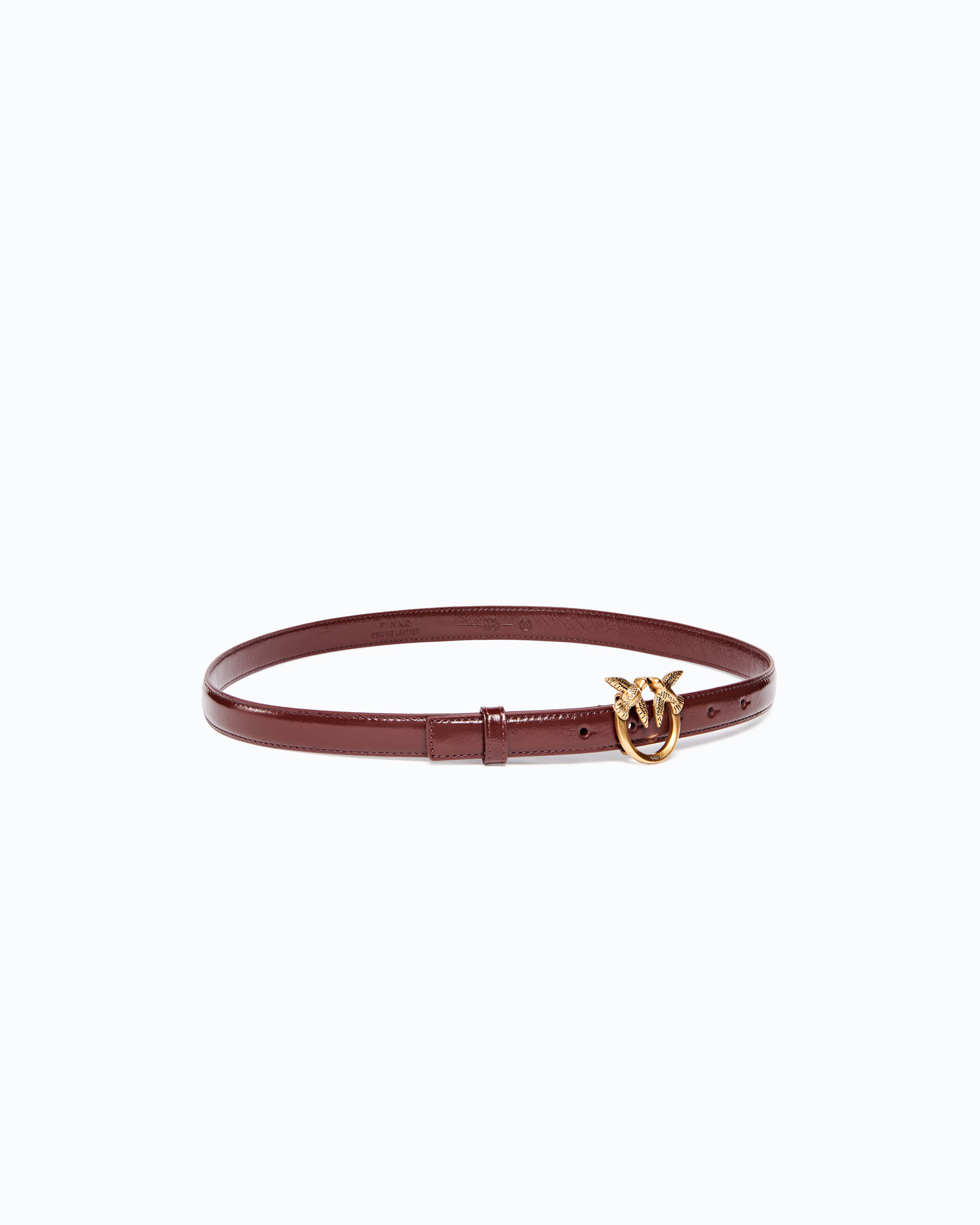 Glossy leather belt with Love Birds buckle, 2 cm PINKO Brown