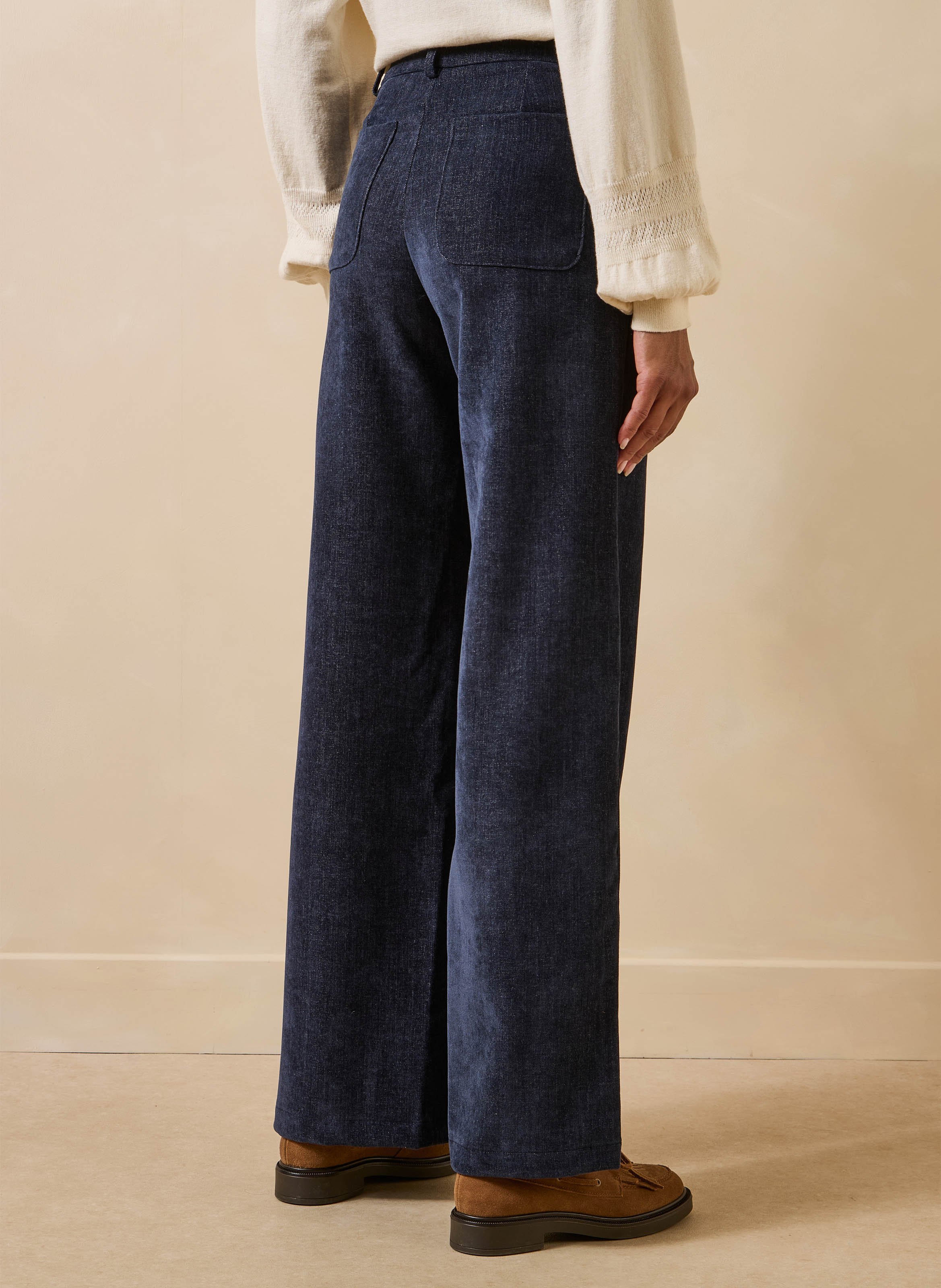 Pantalon large taille haute LA FEE MARABOUTEE Bleu