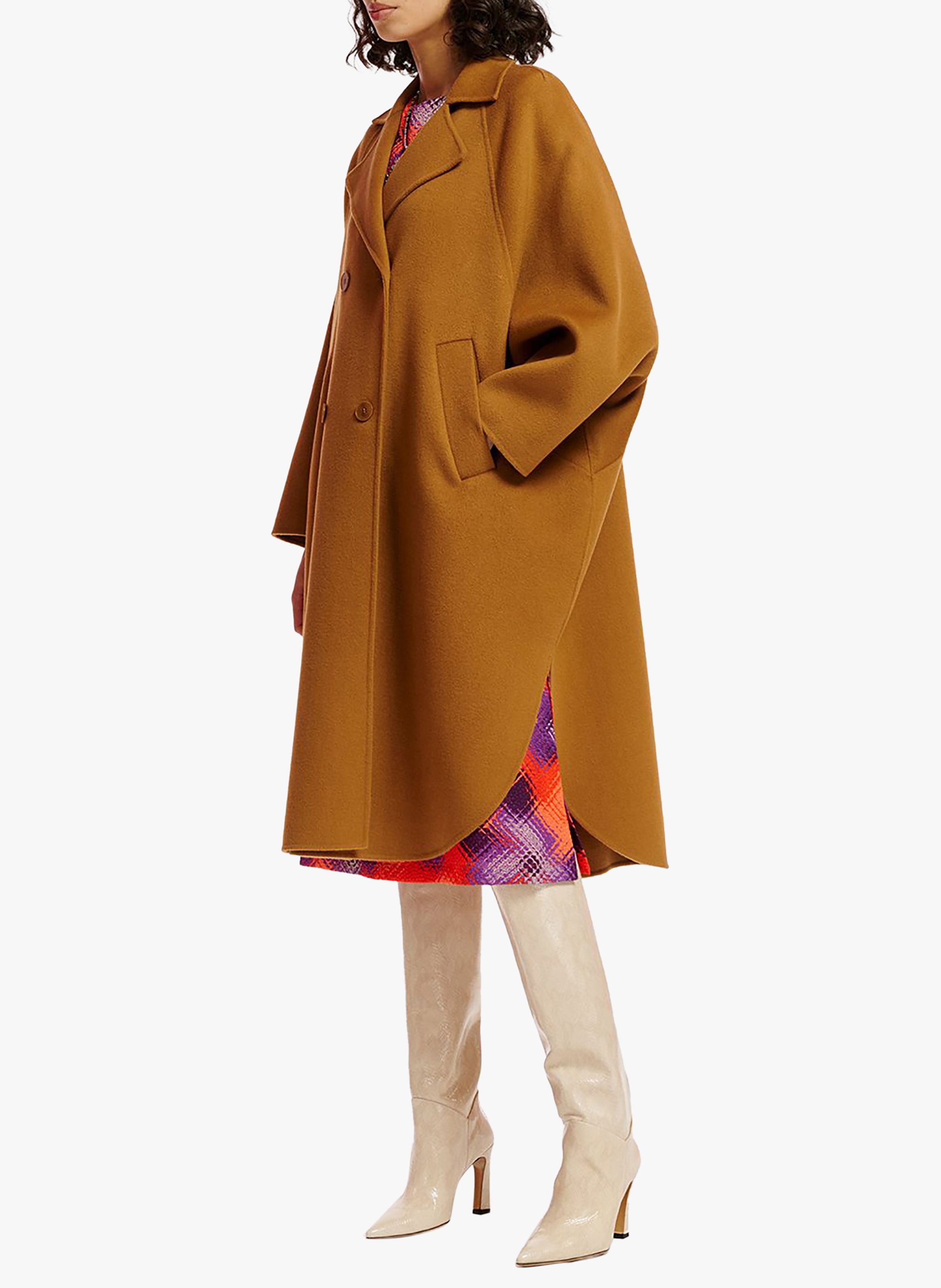 Brown Long coat with classic neckline in wool