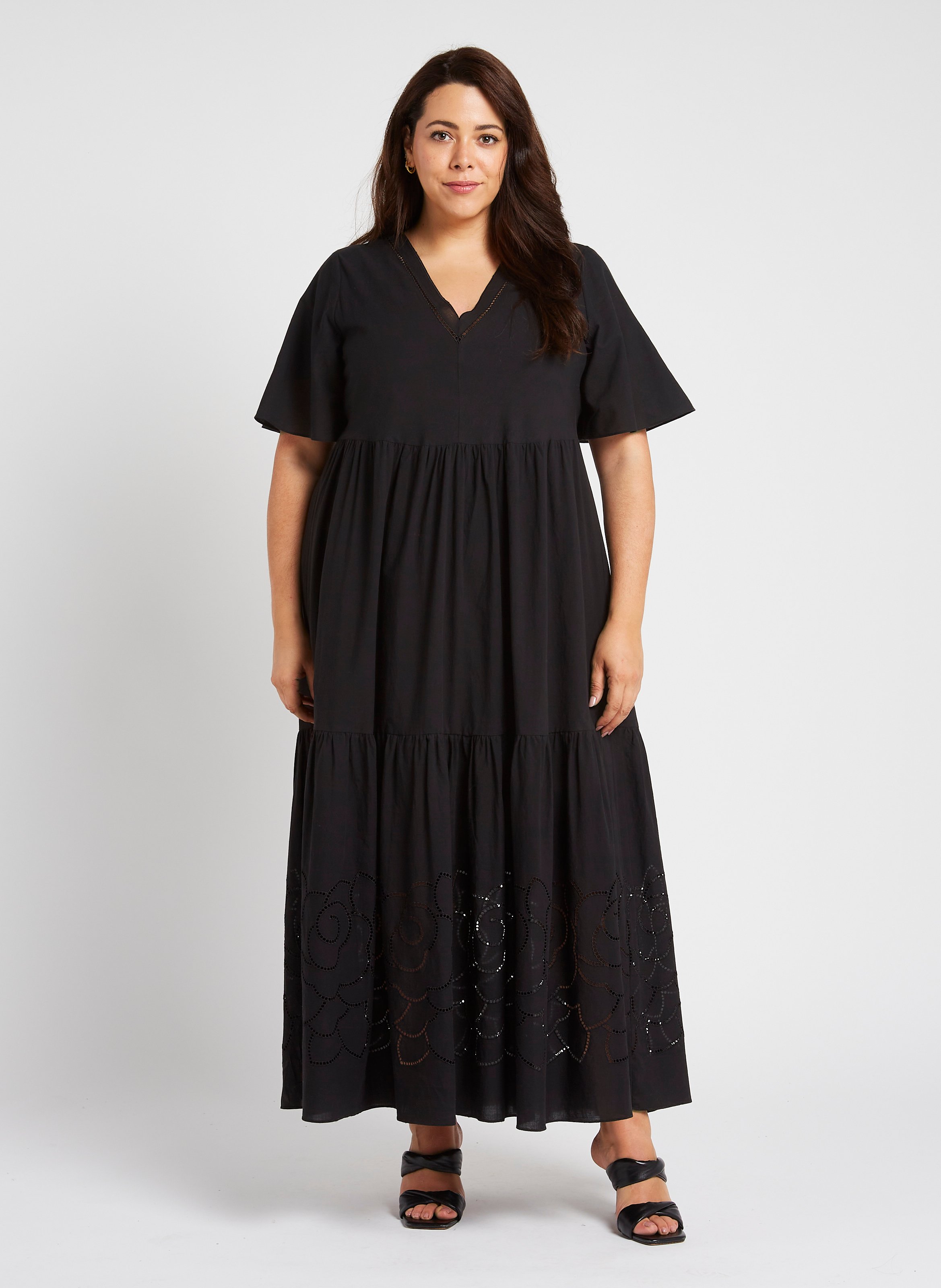 Langes Kleid mit Baumwollstickerei PERSONA by Marina Rinaldi Schwarz