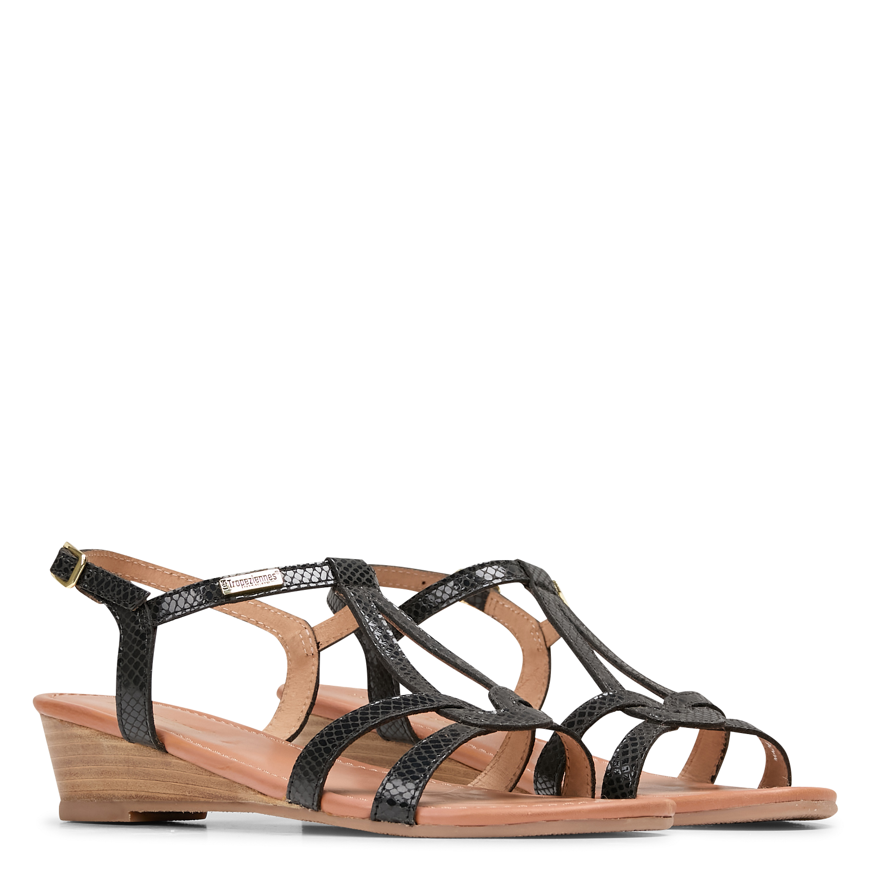 Sandales plates en cuir croco LES TROPEZIENNES PAR M.BELARBI Noir