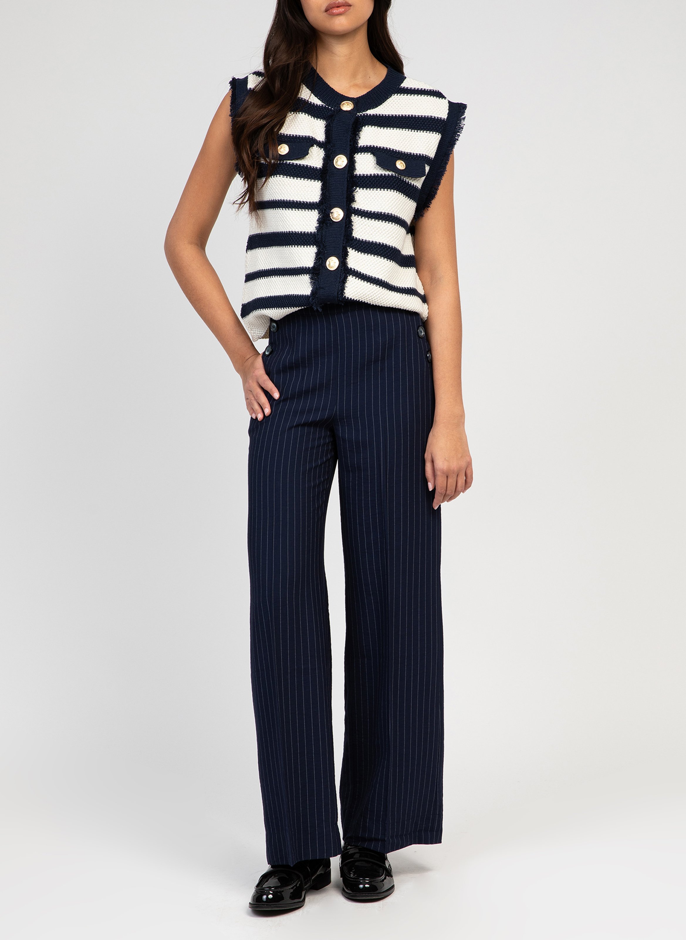 Rechte broek met knoopsluiting en strepen AN'GE Blauw