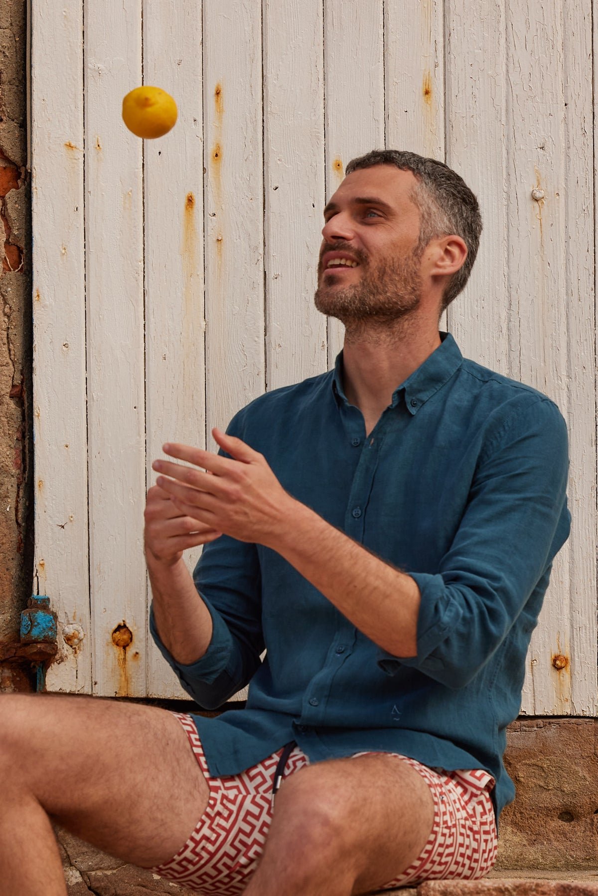 Linen shirt with lapel collar APNEE Blue