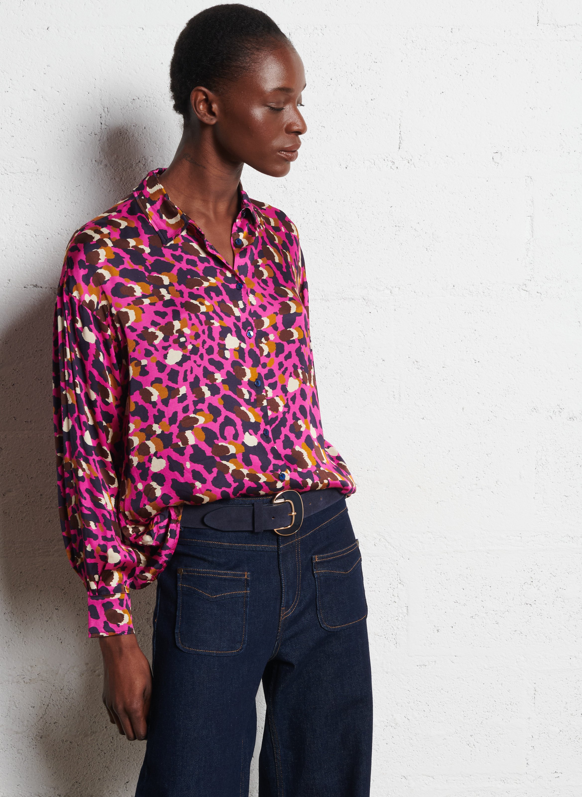 Oversize-Bluse mit klassischem Kragen ONE STEP Rosa