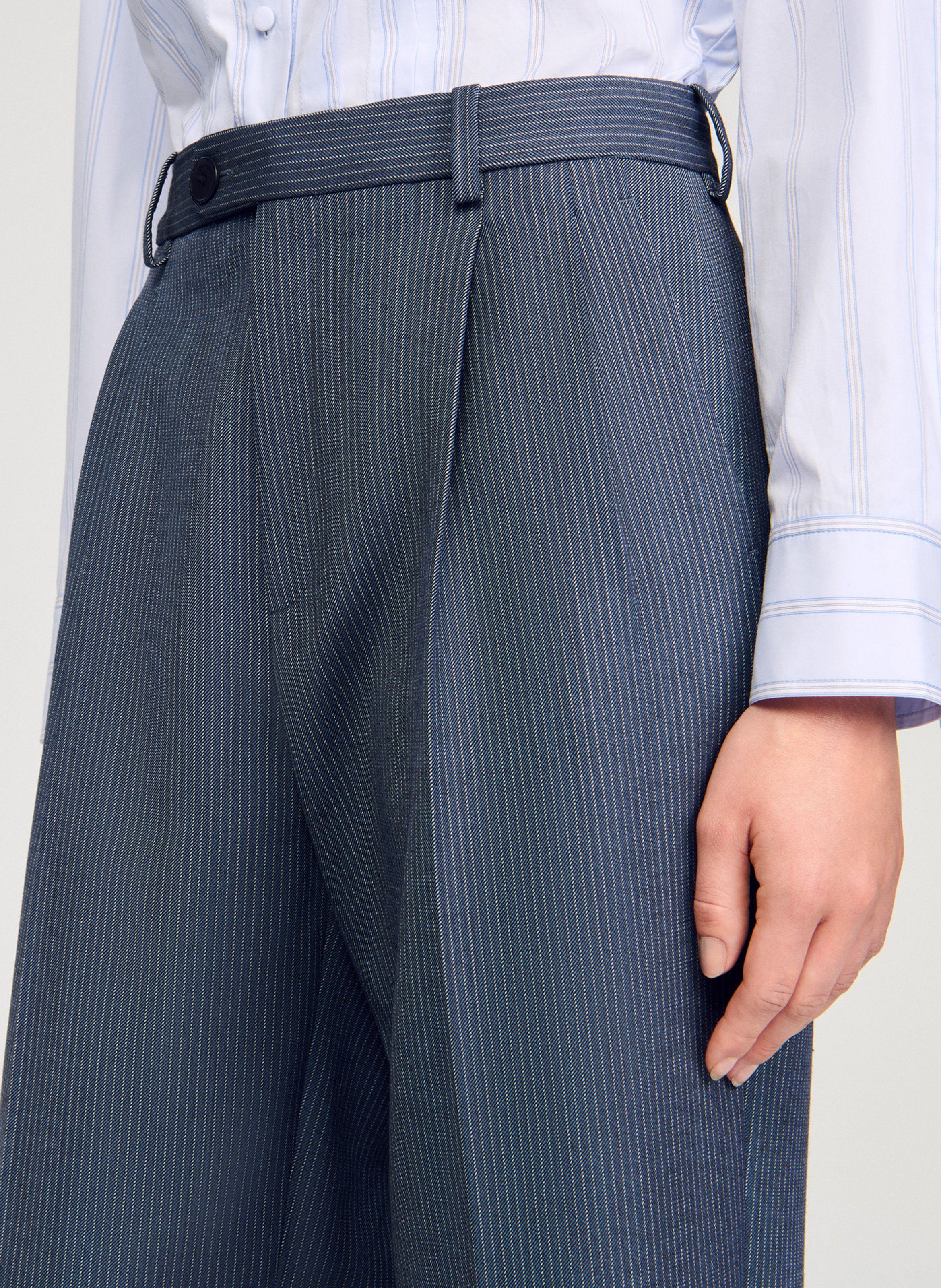 Straight Striped Pleated Trousers SANDRO Blue