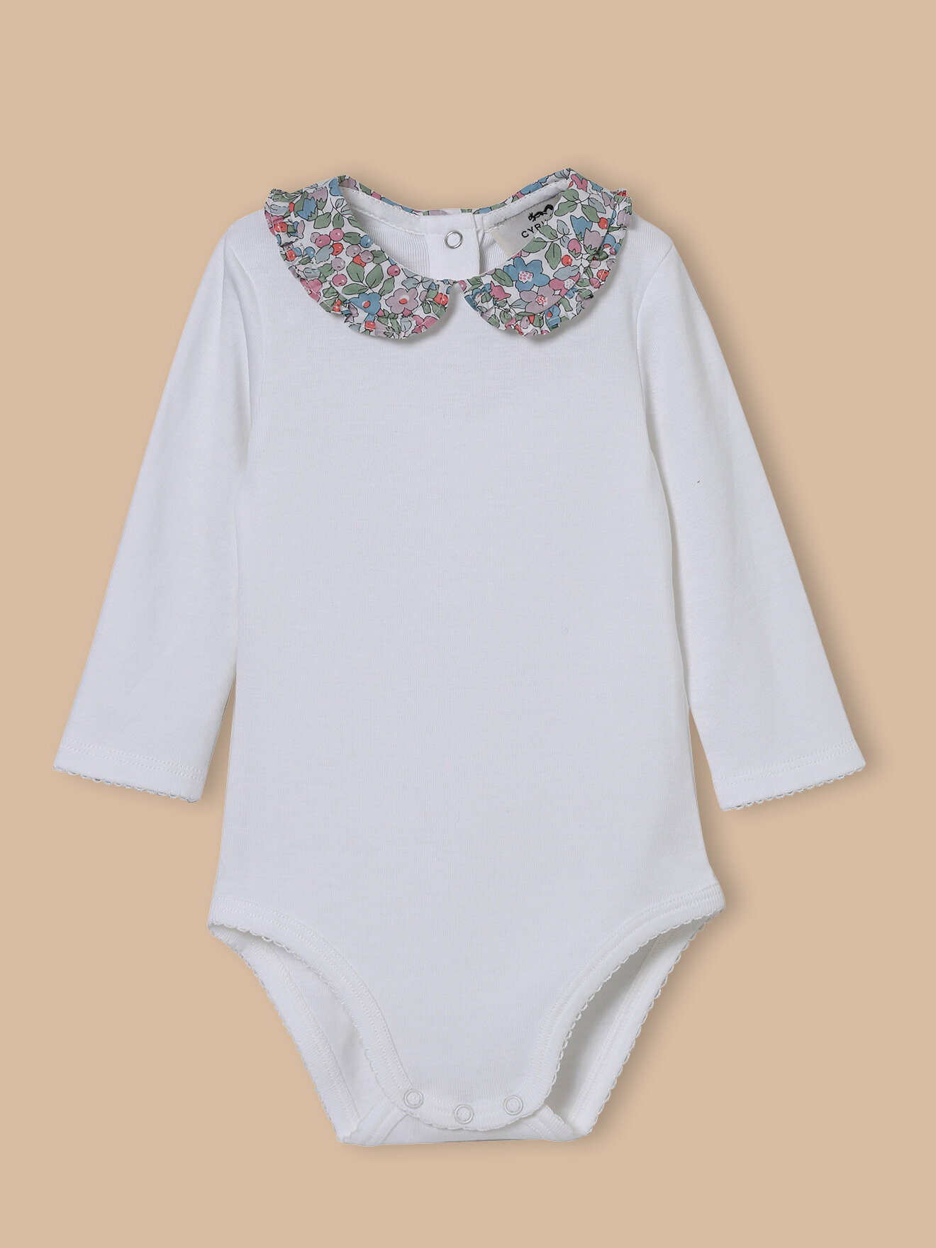 Organic cotton bodysuit with liberty fabric collar CYRILLUS White