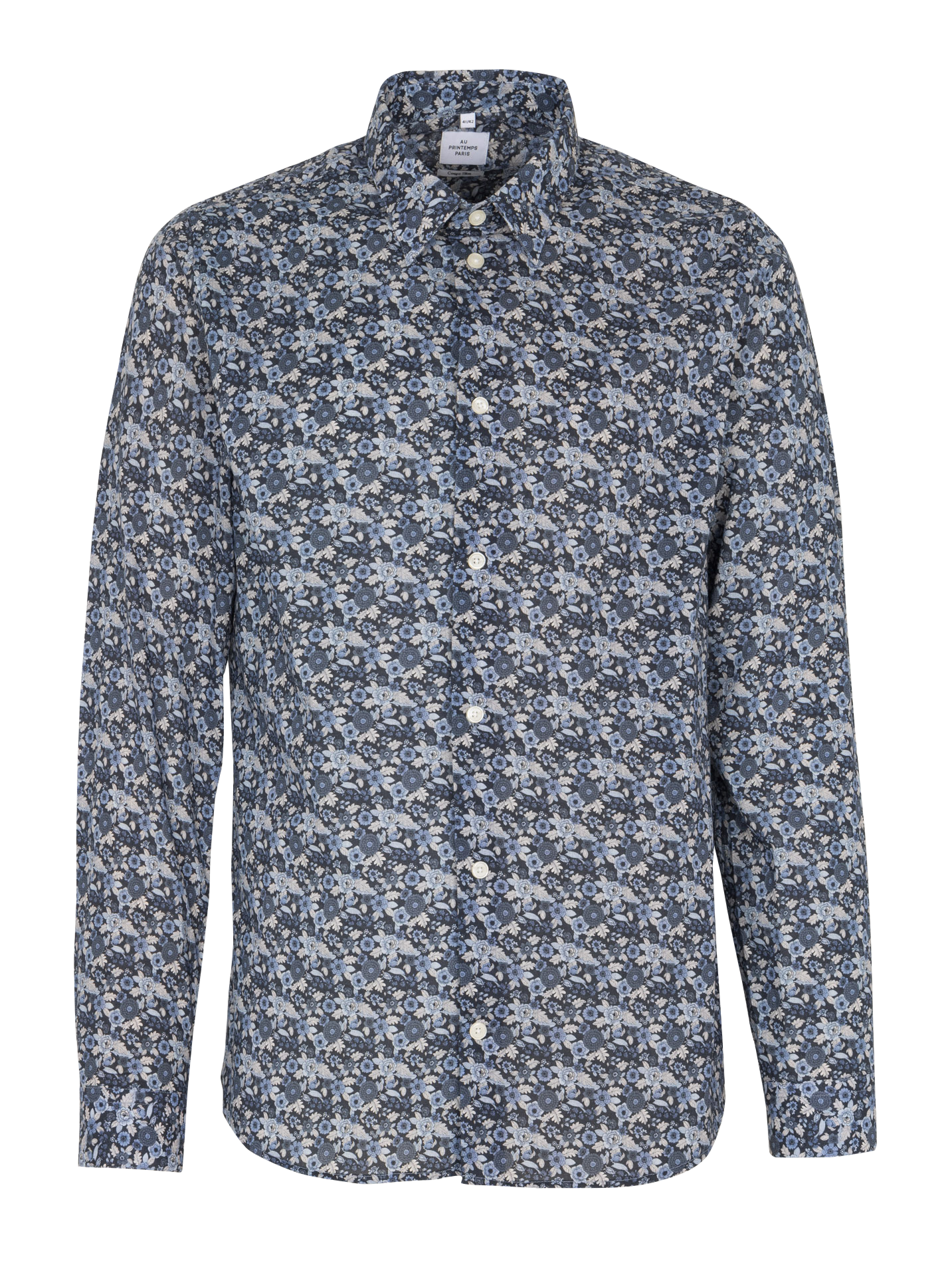 Chemise slim col classique imprimé fleuri en coton AU PRINTEMPS PARIS Bleu