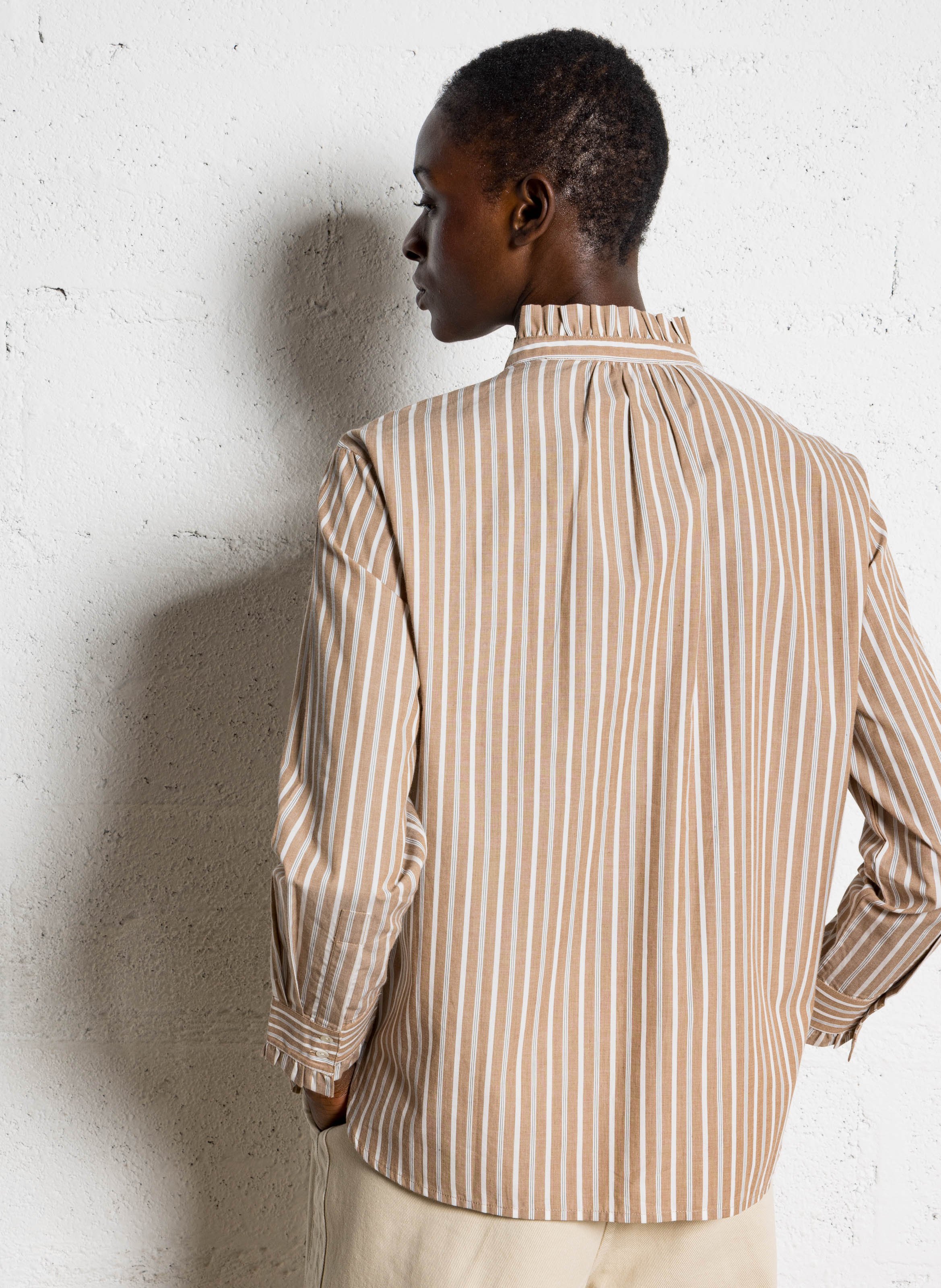 Celena striped cotton oversized shirt BELLA JONES Brown