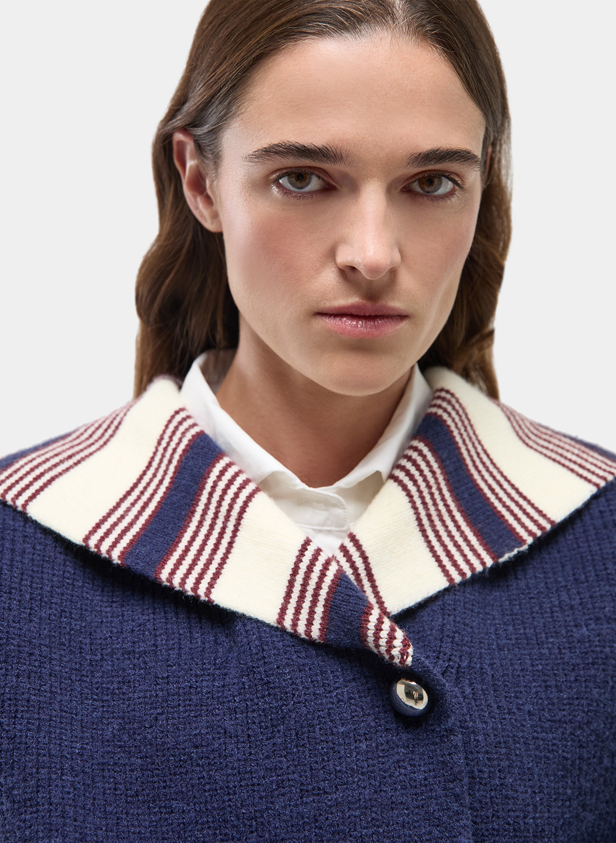 Pull à rayures col v LAAGAM Bleu