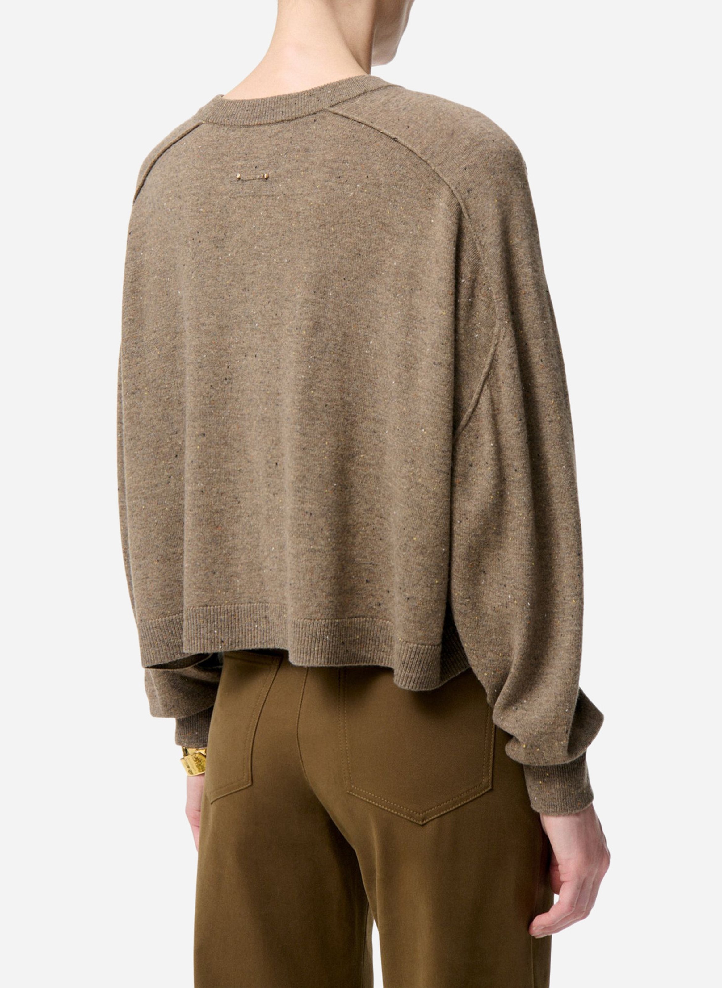 Oversized round neck wool cardigan Grey