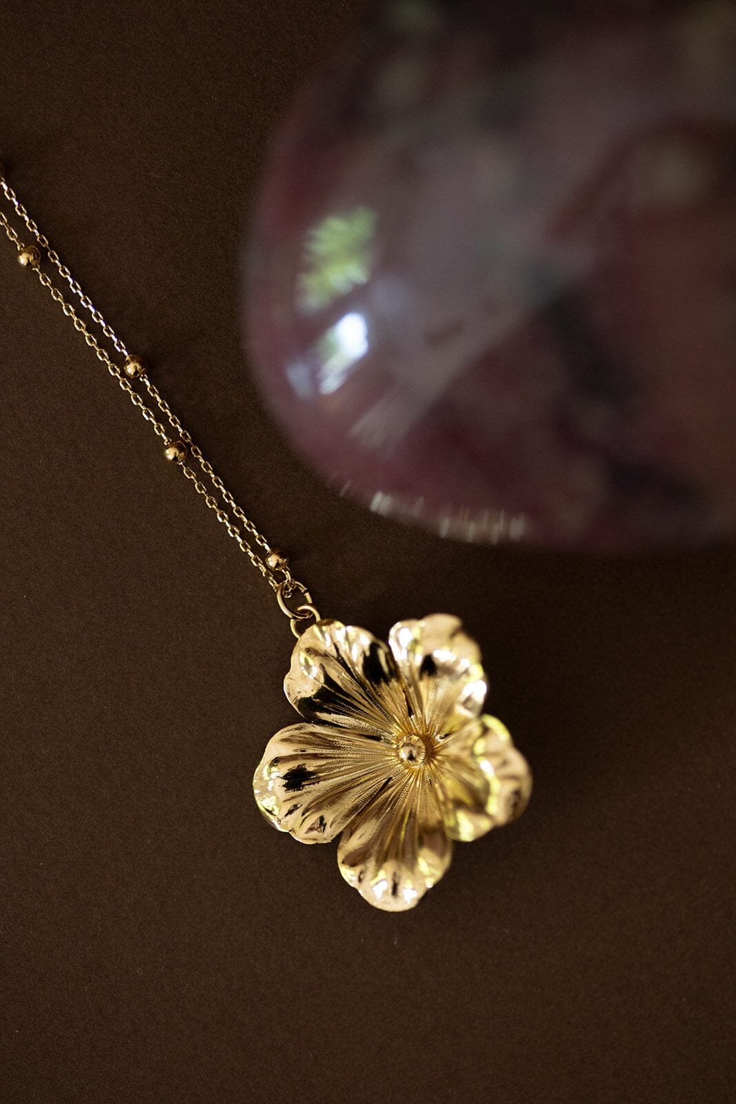 Golden flower long necklace in fine gold MONSIEUR SIMONE Golden