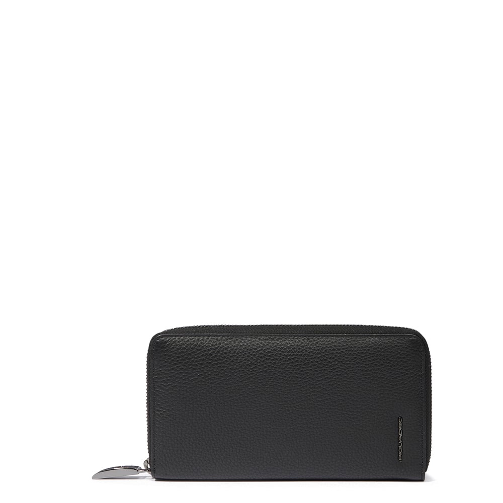 Women's zip-around wallet with 4 compartments, including a coin pocket, credit card slots, and RFID protection. PIQUADRO Black