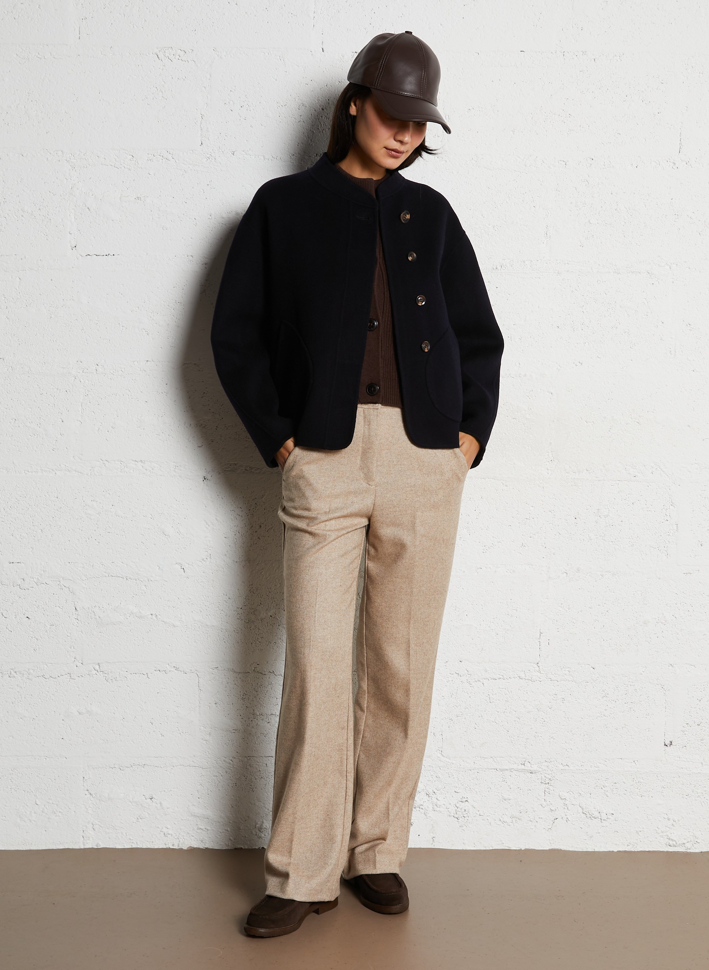 Manteau col rond en laine mélangée  SOEUR Bleu