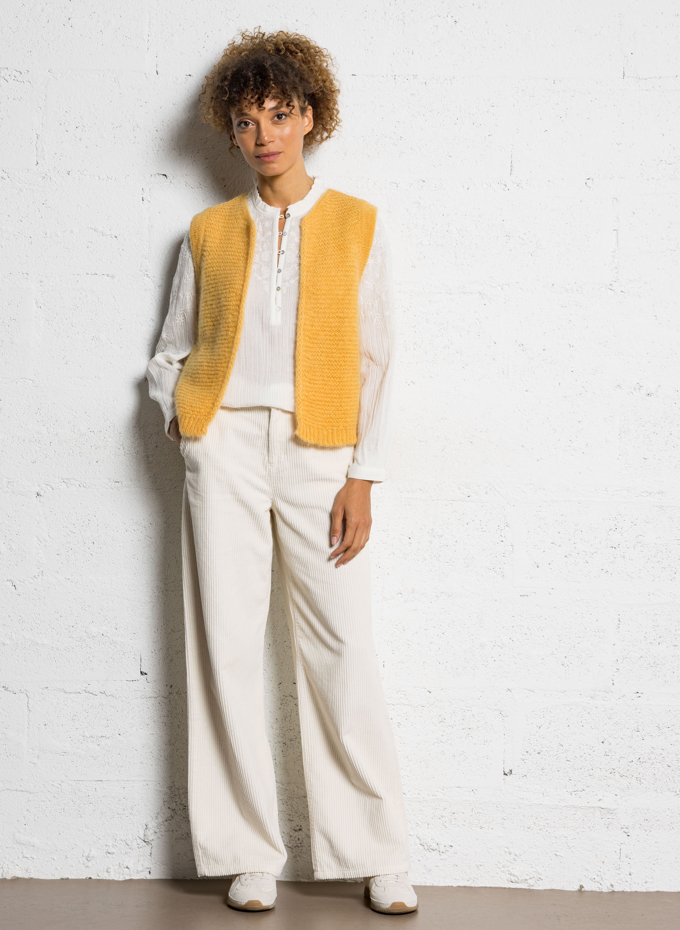 Gilet court en mohair et alpaga  SUD EXPRESS Jaune