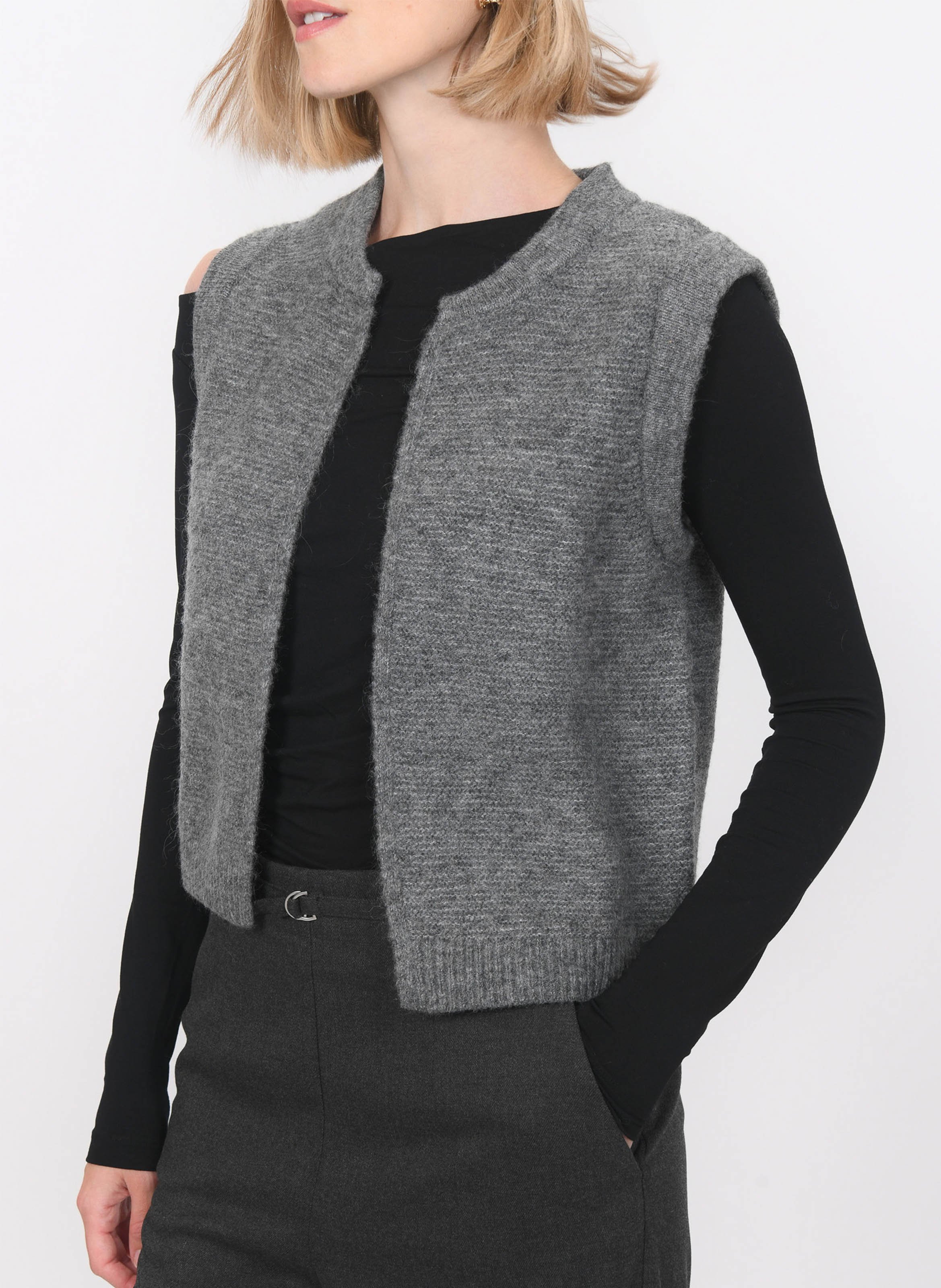 Gilet ouvert sans manches en maille mélangée KOOKAI Gris