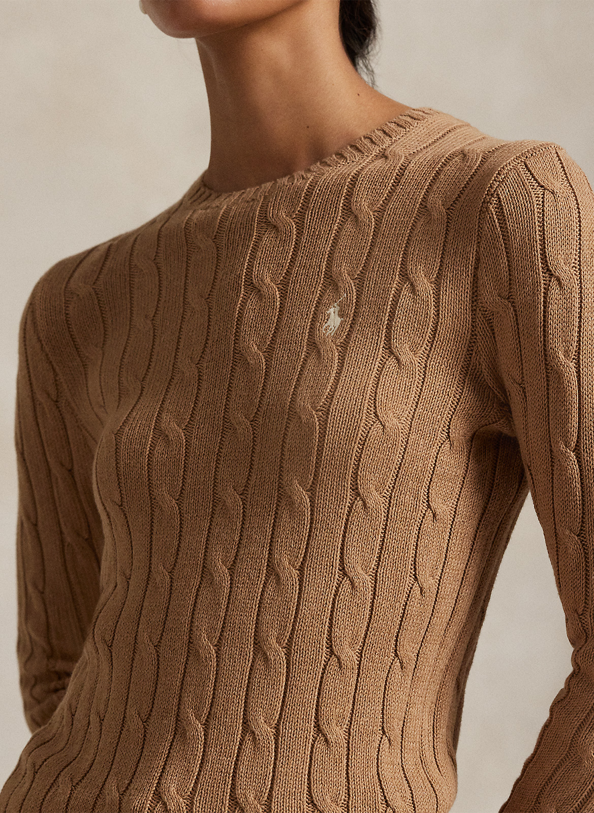 Pull moulant col rond en coton POLO RALPH LAUREN Beige