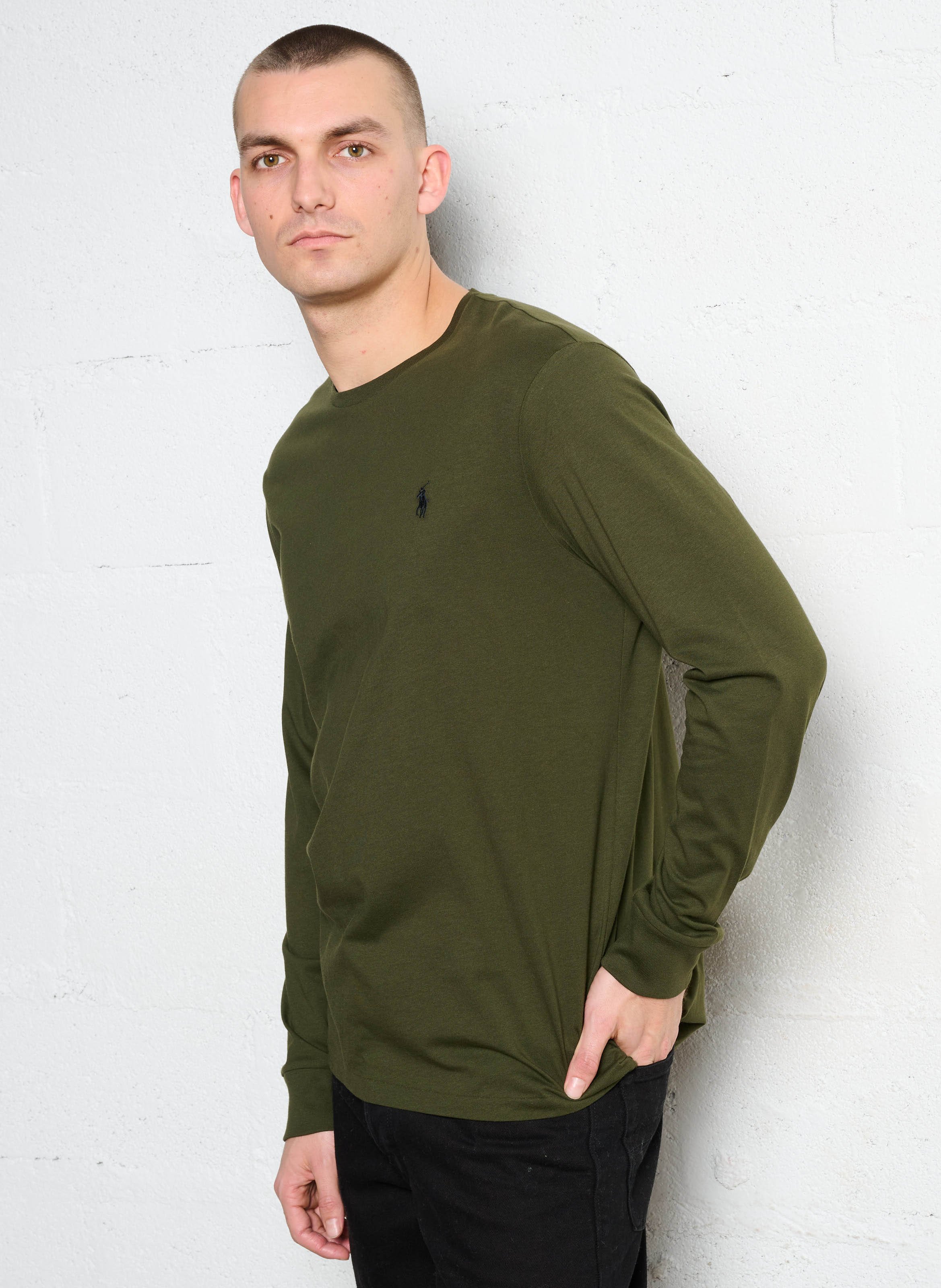 Tee-shirt slim col rond en coton POLO RALPH LAUREN Vert