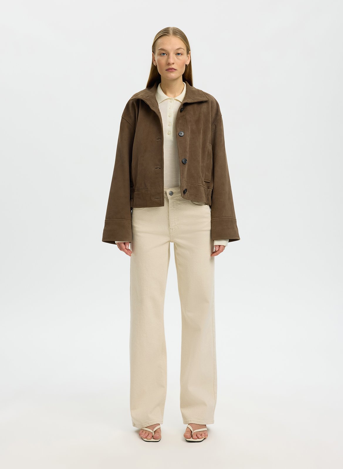 Bootcut-Jeans aus Bio-Baumwoll-Mix SELECTED Beige