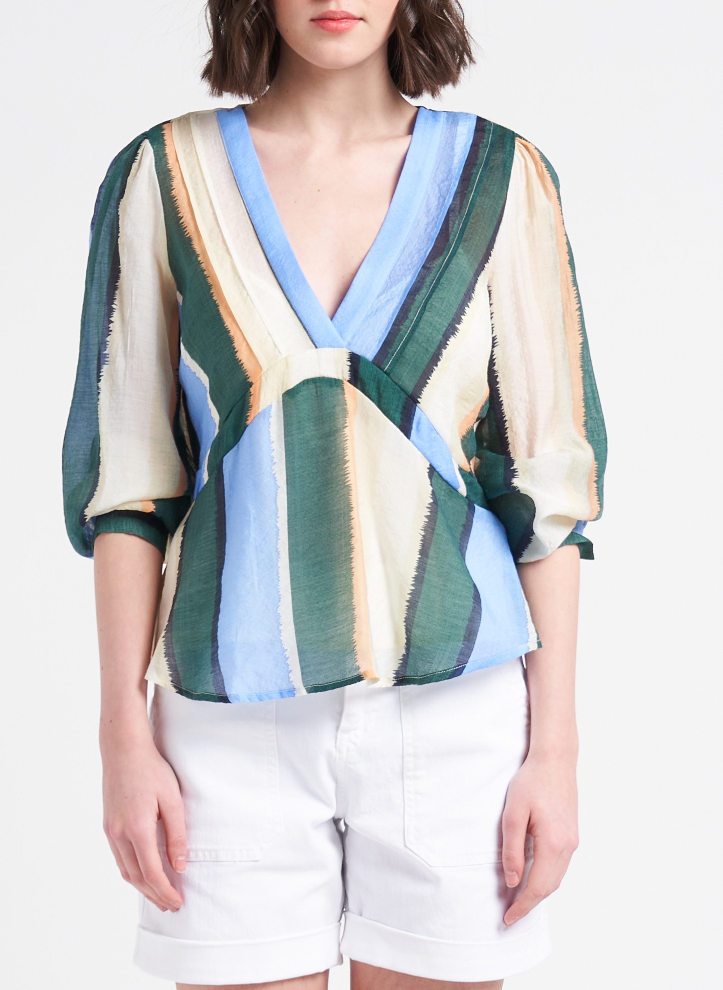 Top col V plongeant à rayures OBJECT Vert