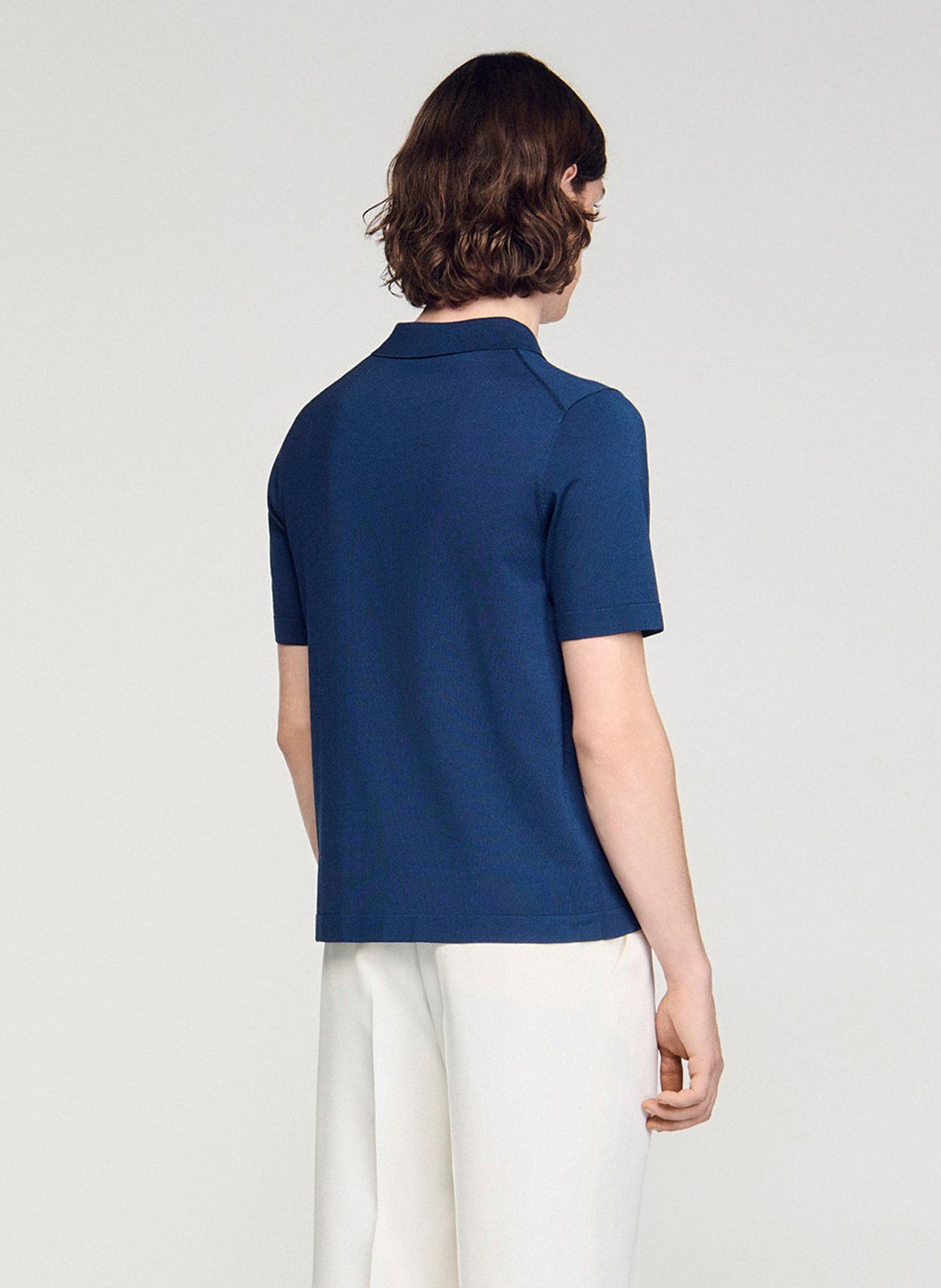 T-shirt manches courtes à col polo zippé Bleu